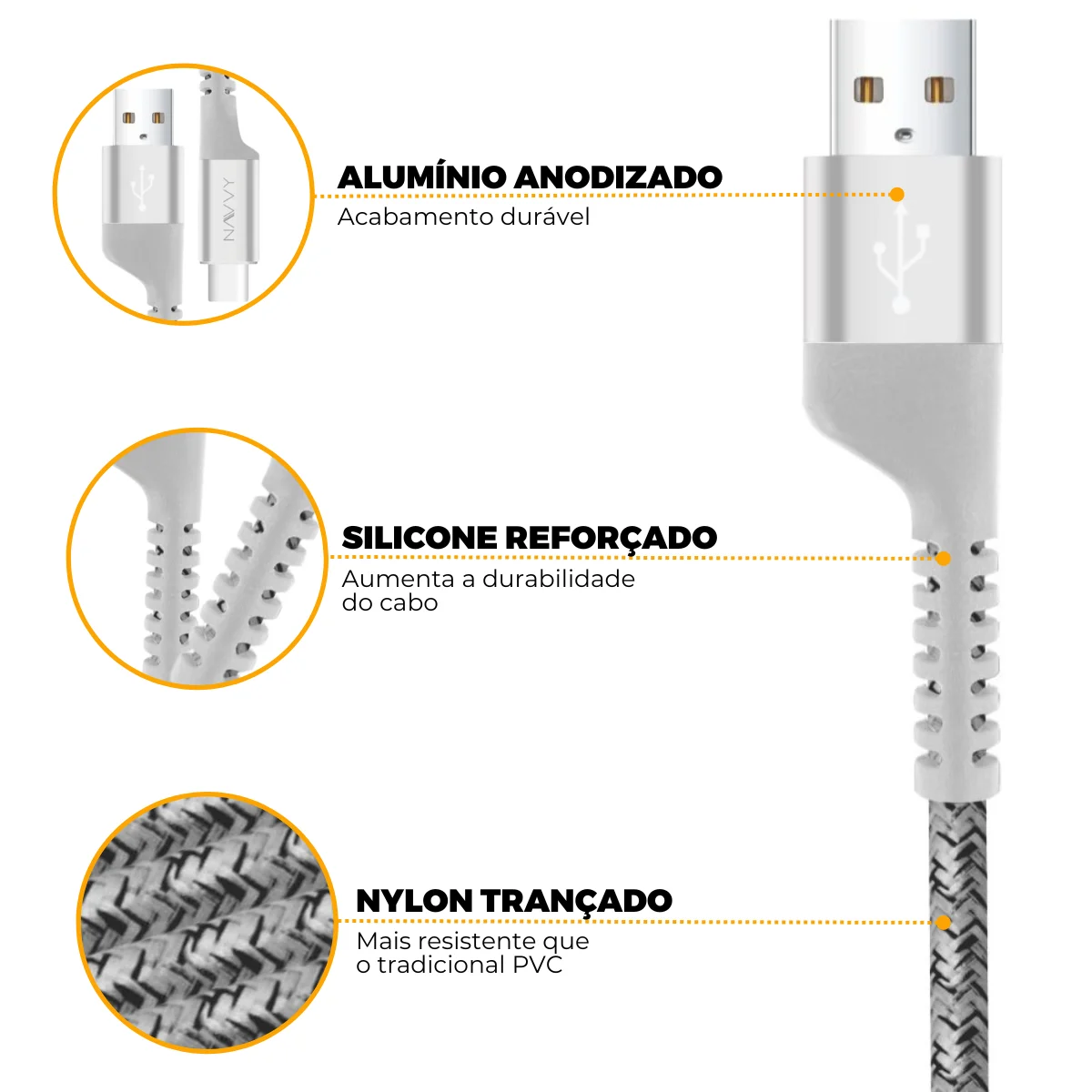 Cabo Fish Kevlar Tipo C / Tipo C - Branco - 1M - NAVVY - foto 3