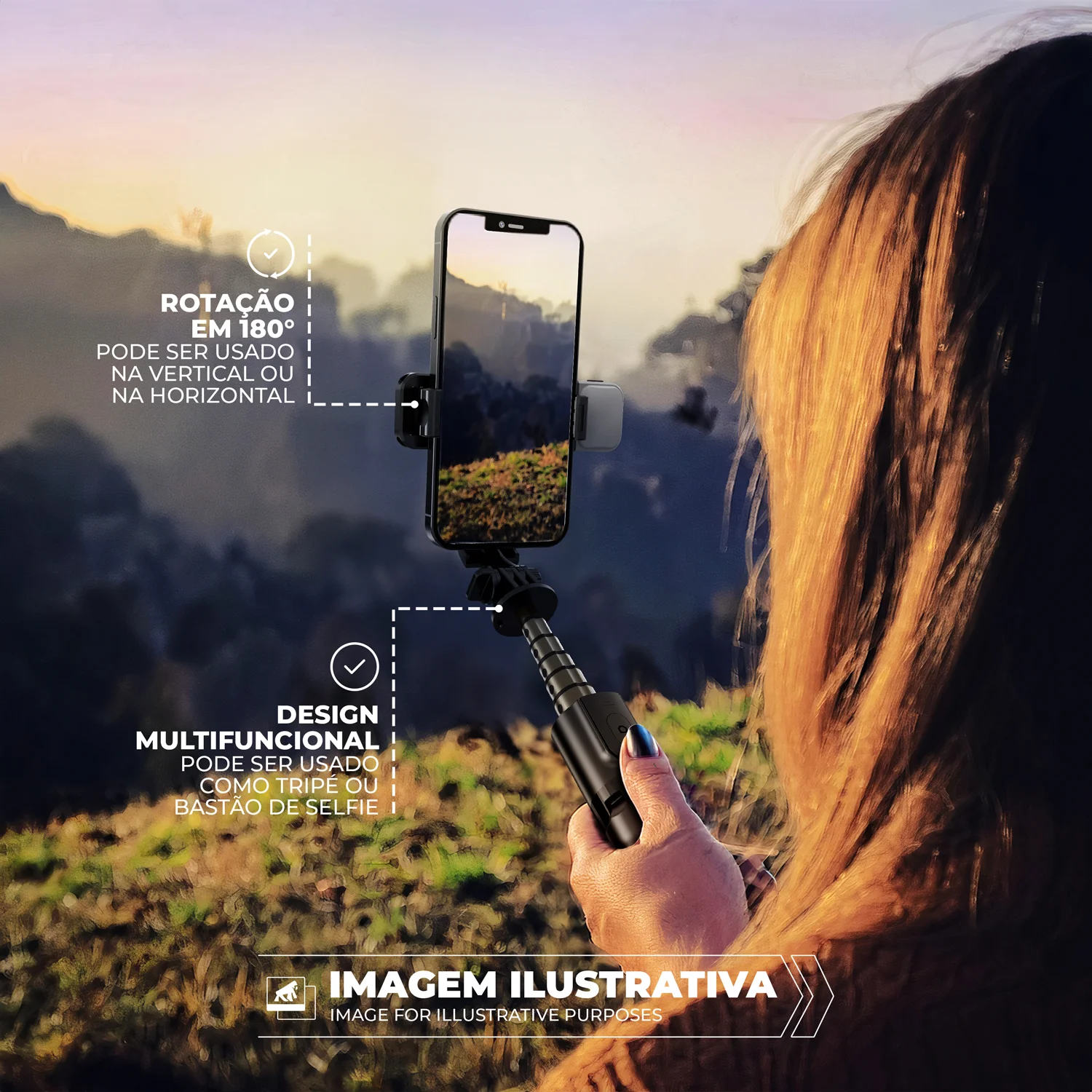 Tripé Bastão Multifuncional com Iluminação Flash Selfie Light Ajustável e Controle Bluetooth Removível - Survivor - Gshield - foto 3