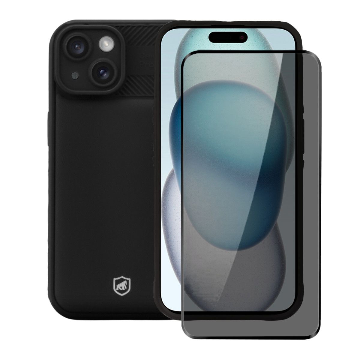 Kit Capa Symetric Preta e Película Defender Pro Privacidade para iPhone 15 - Gshield