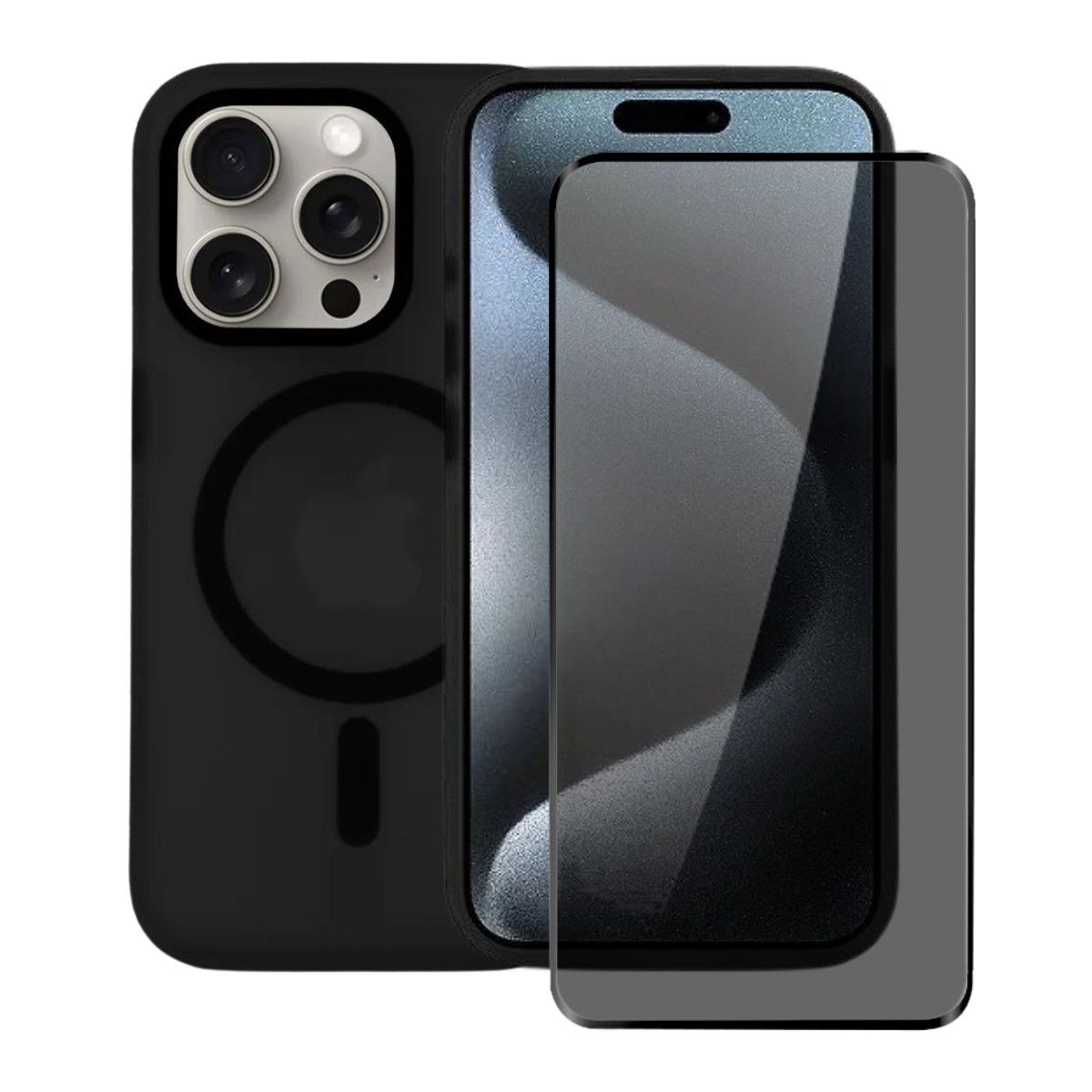 Kit Capa Magsafe Pro Preta e Pelicula Defender Pro Privacidade para iPhone 15 Pro - Gshield
