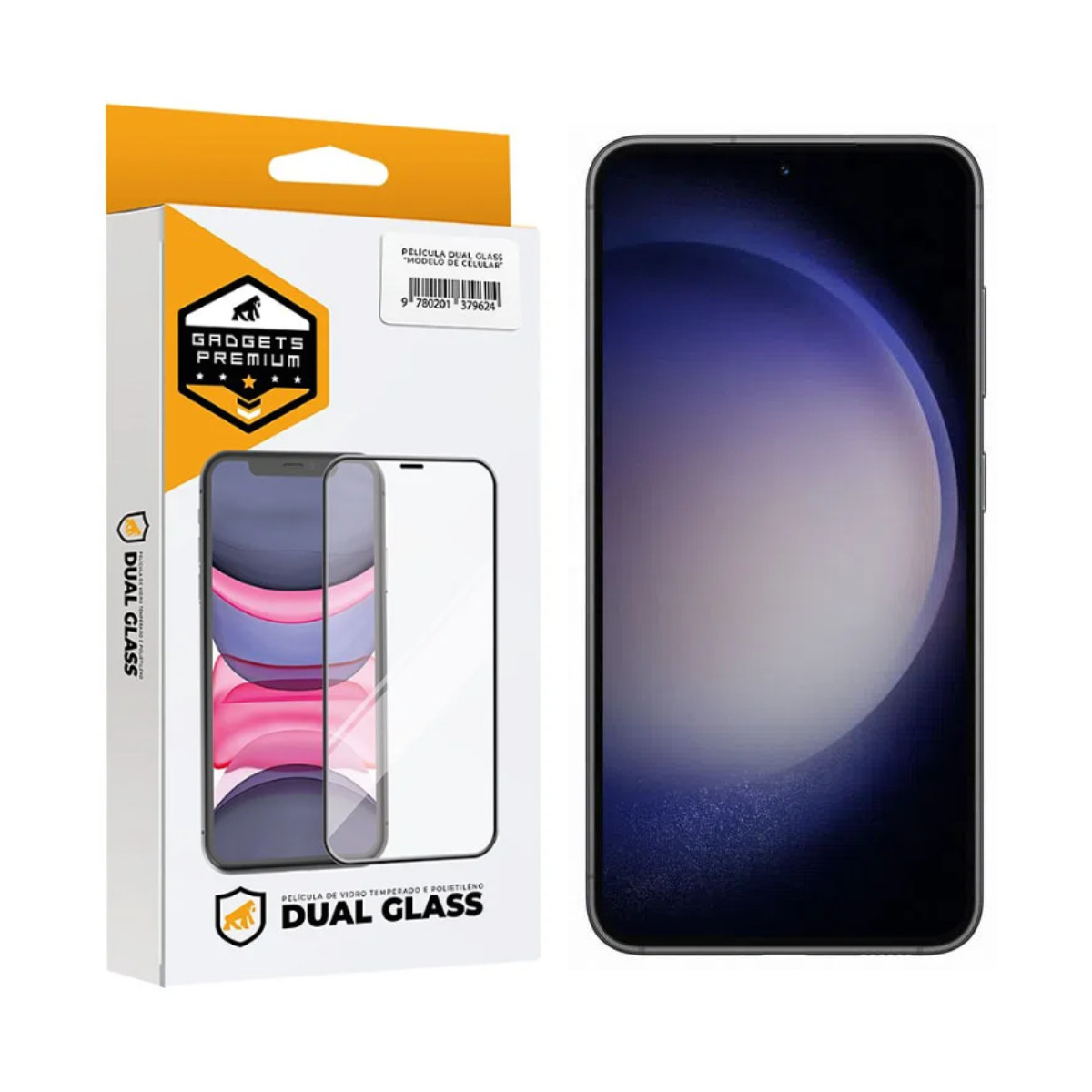Kit Capa Victus e Pelicula Dual Glass Preta para Samsung Galaxy S23 Plus - Gshield