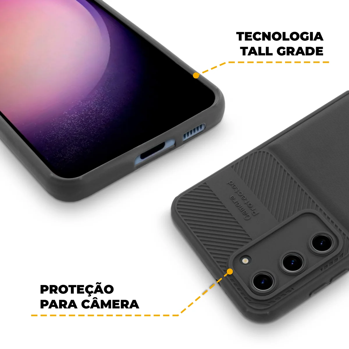 Kit Capa Symetric Preta e Pelicula Dual Glass Preta para Samsung Galaxy S23 Plus - Gshield