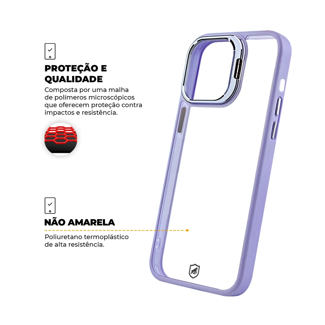 Kit Capa Gravity Lilás e Pelicula Ultra Glass para iPhone 15 - Gshield