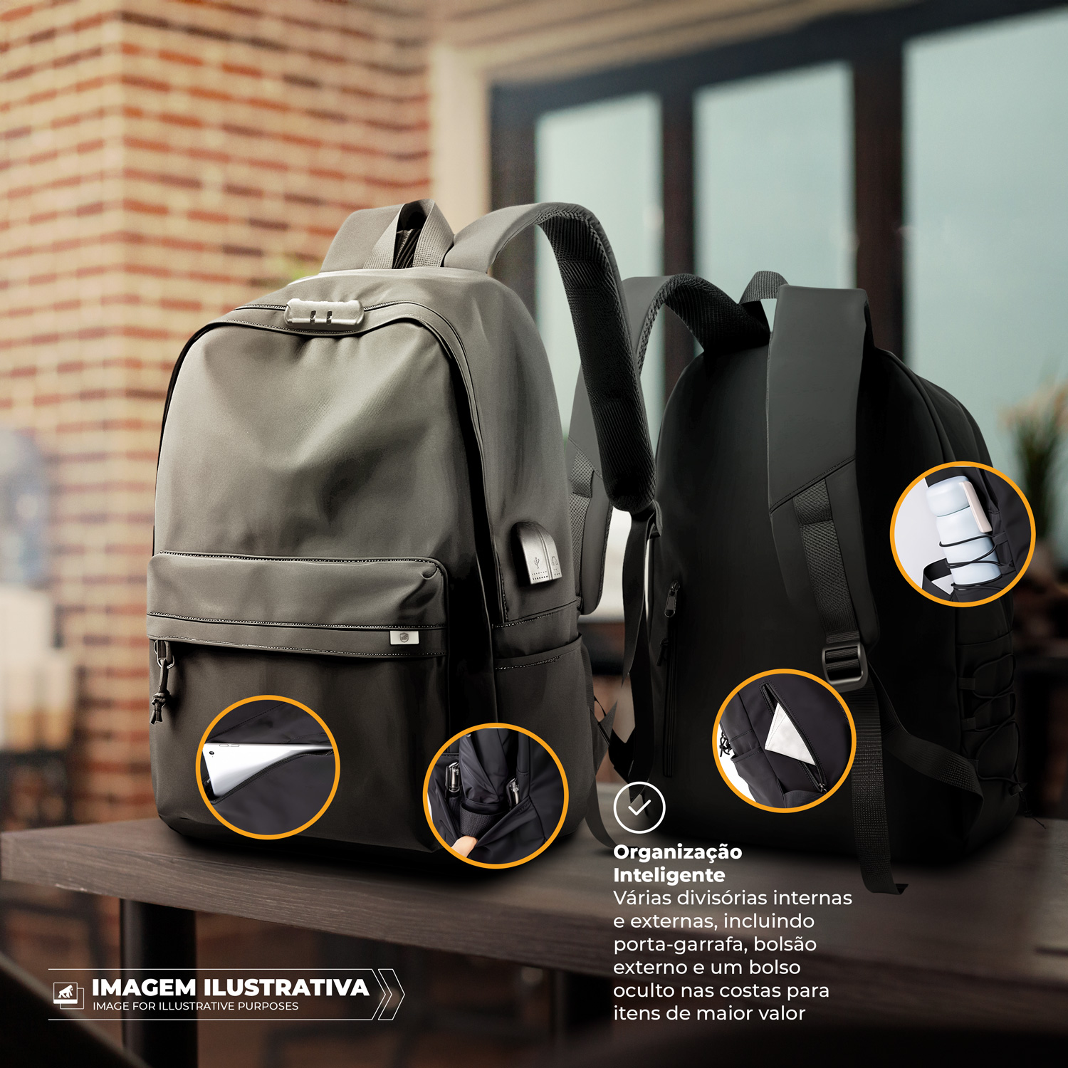 Mochila Casual para Notebook até 15,6" com Cadeado Antifurto e Bolso Invisível, Entradas Aux. USB e Fone P2, Ajuste Lateral de Expansão, resistência à água - 20 Litros - Flex - Gshield