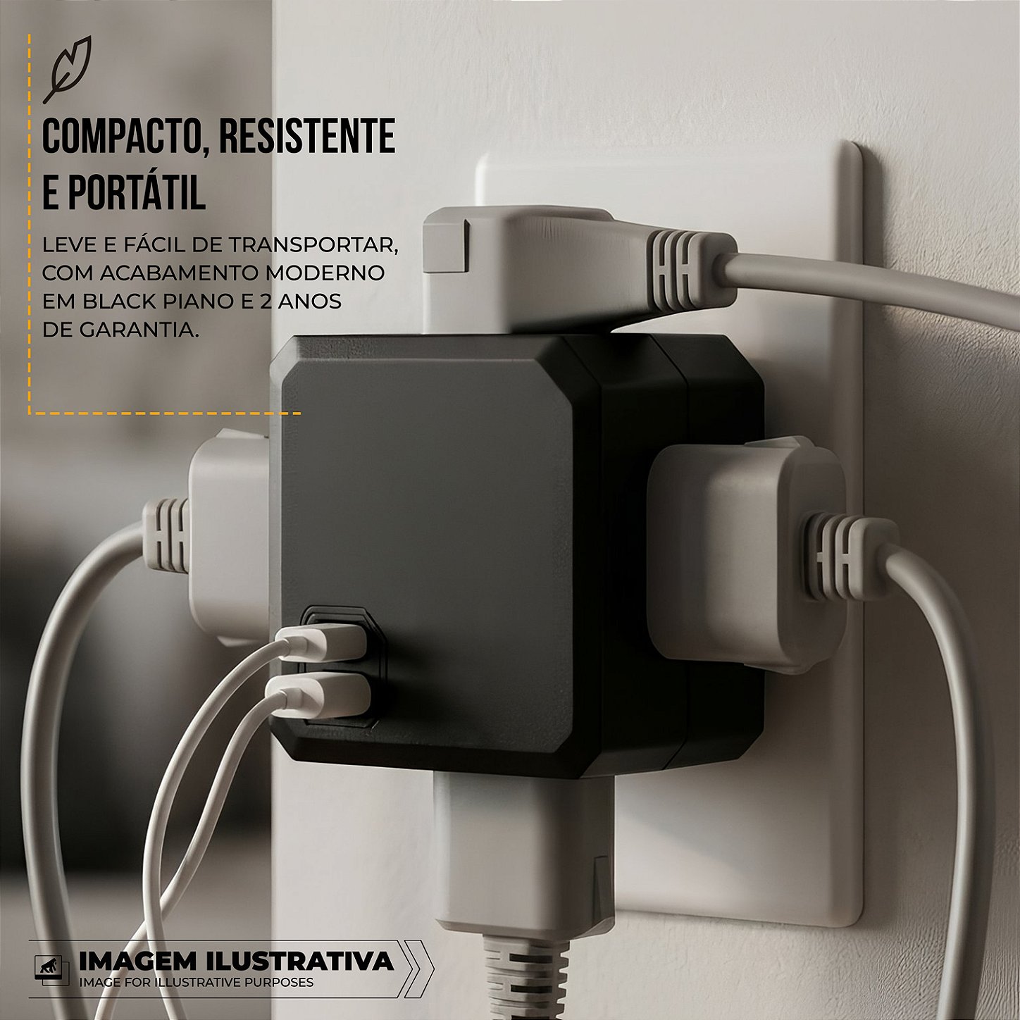 Filtro de Linha Multiplicador de Tomadas Bivolt - Entradas USB-A / Tipo C + 4 Tomadas - Energy Cube - Gshield