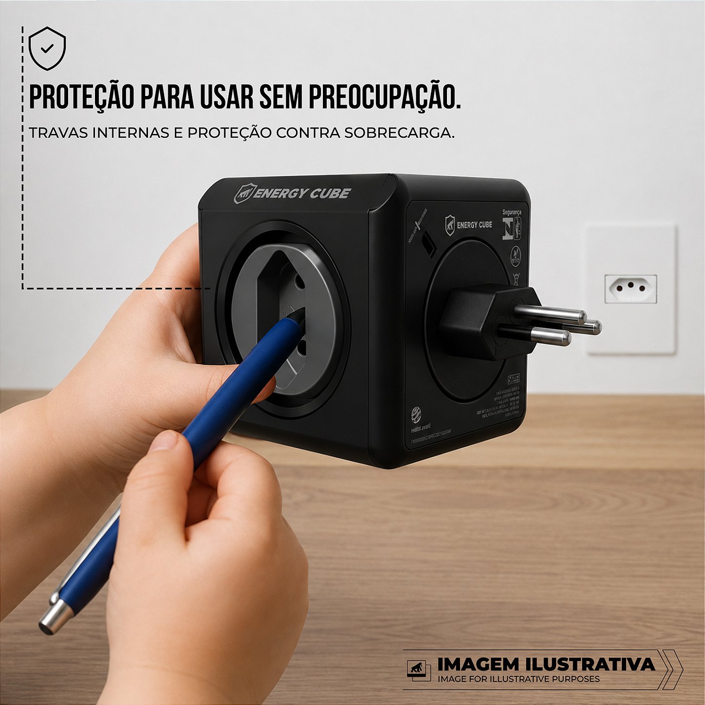 Filtro de Linha Multiplicador de Tomadas Bivolt - Entradas USB-A / Tipo C + 4 Tomadas - Energy Cube - Gshield