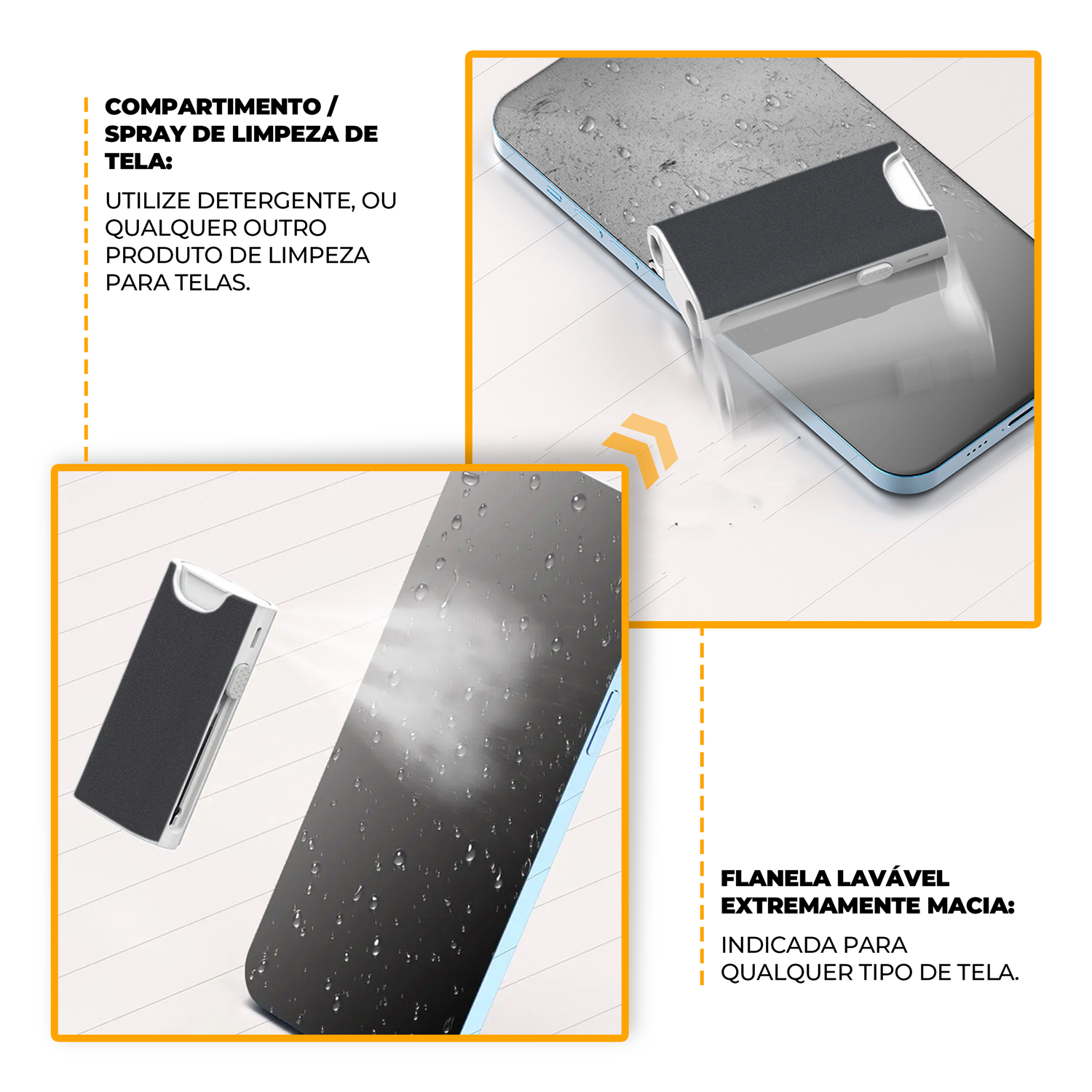Conjunto Multifuncional 5 em 1 para Limpeza de Eletrônicos, Celular, Teclados e Fones, com Escova e Spray Limpa Telas de Reservatório Reutilizável - Symetric - Gshield - foto 3