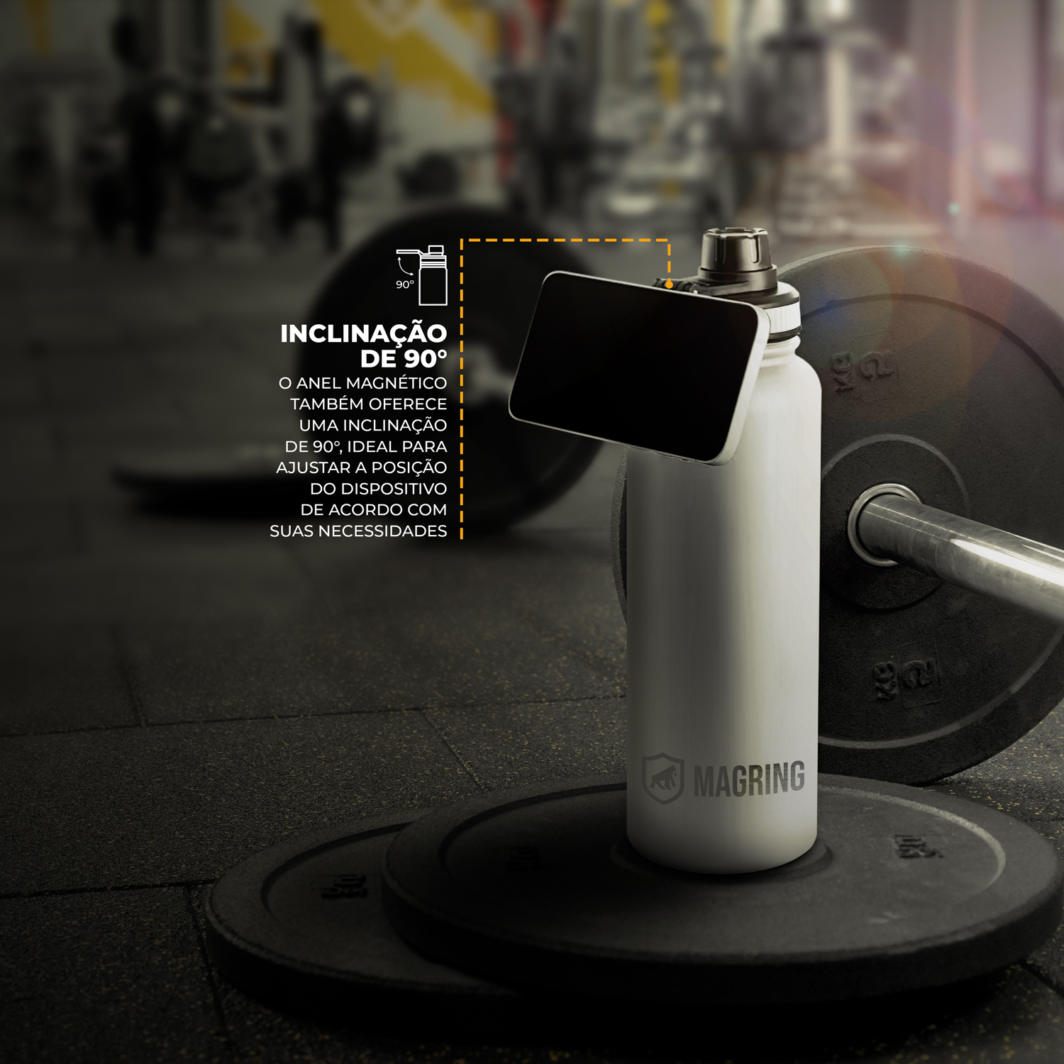 Garrafa Térmica com Suporte MagSafe, Aço Inoxidável, Bebidas Geladas por 24h e Quentes por 12h, Ideal para Treinos e Uso Diário - 950ml - Branca -  MagRing - Gshie - foto 3