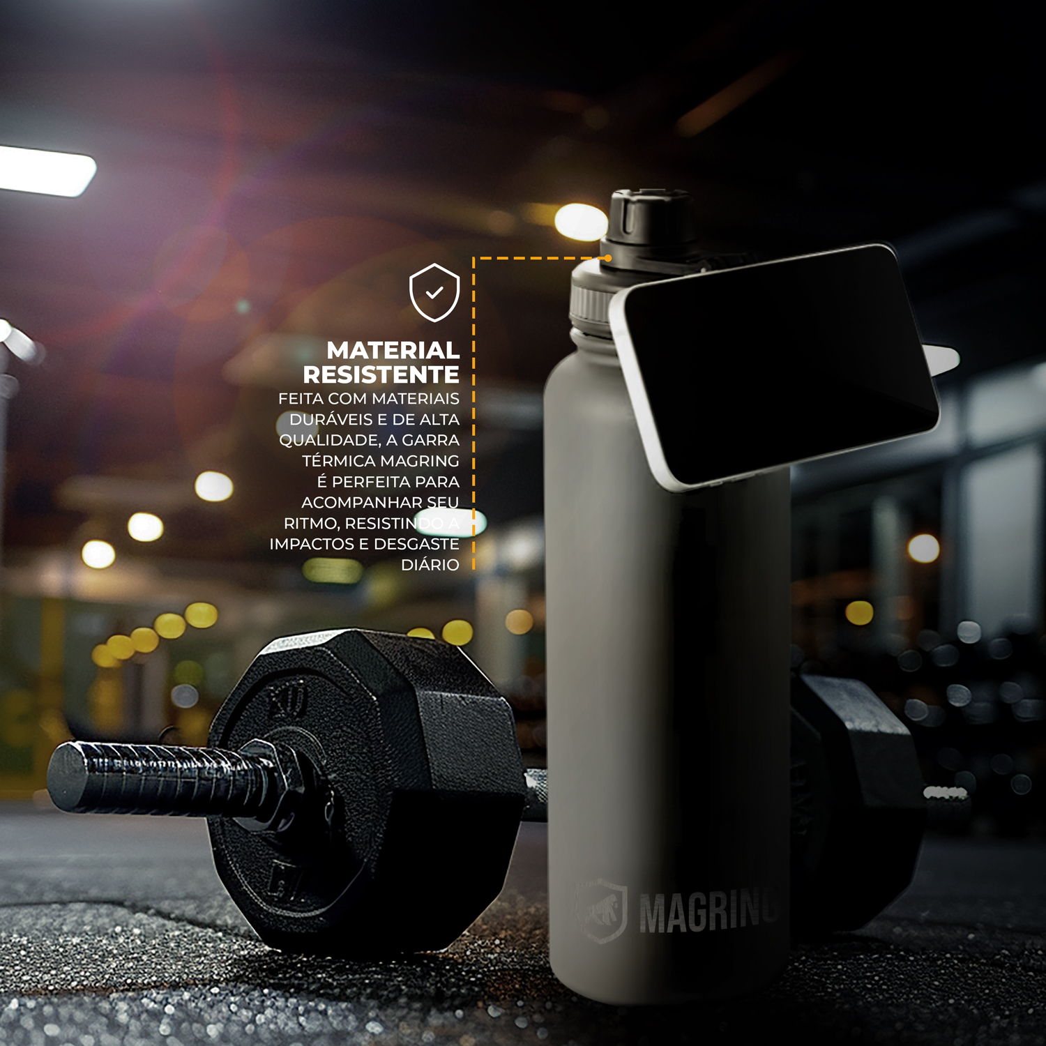 Garrafa Térmica com Suporte MagSafe, Aço Inoxidável, Bebidas Geladas por 24h e Quentes por 12h, Ideal para Treinos e Uso Diário - 950ml - Preta - MagRing - Gshield - foto 2