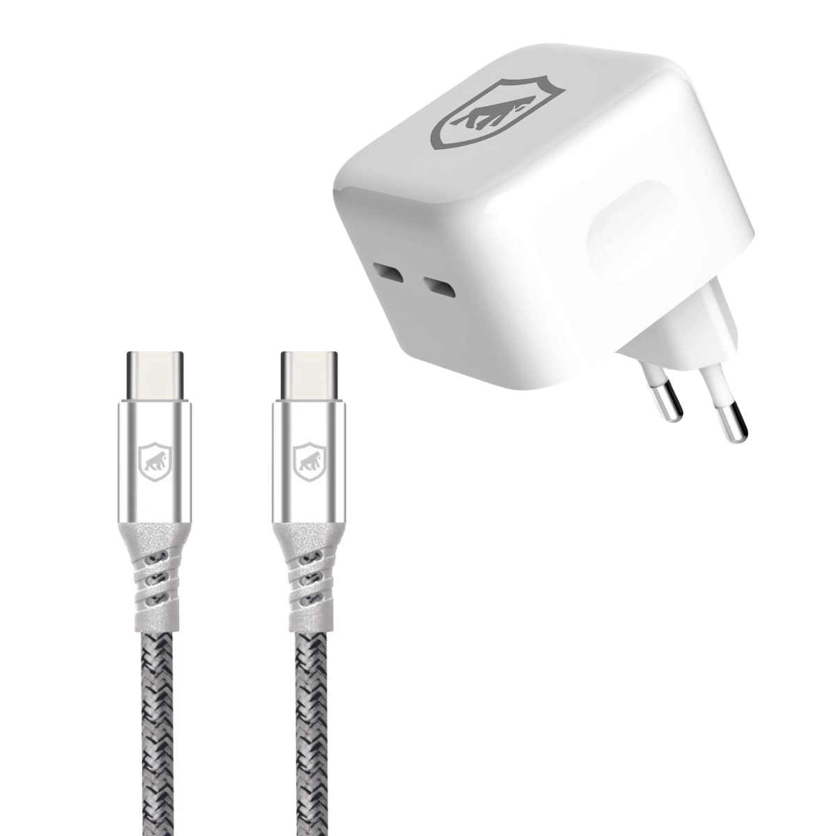 Carregador Turbo Duplo Tipo C + 2UN Cabo Dual Tech Tipo C / Tipo C - Branco - 1,8M - Gshield
