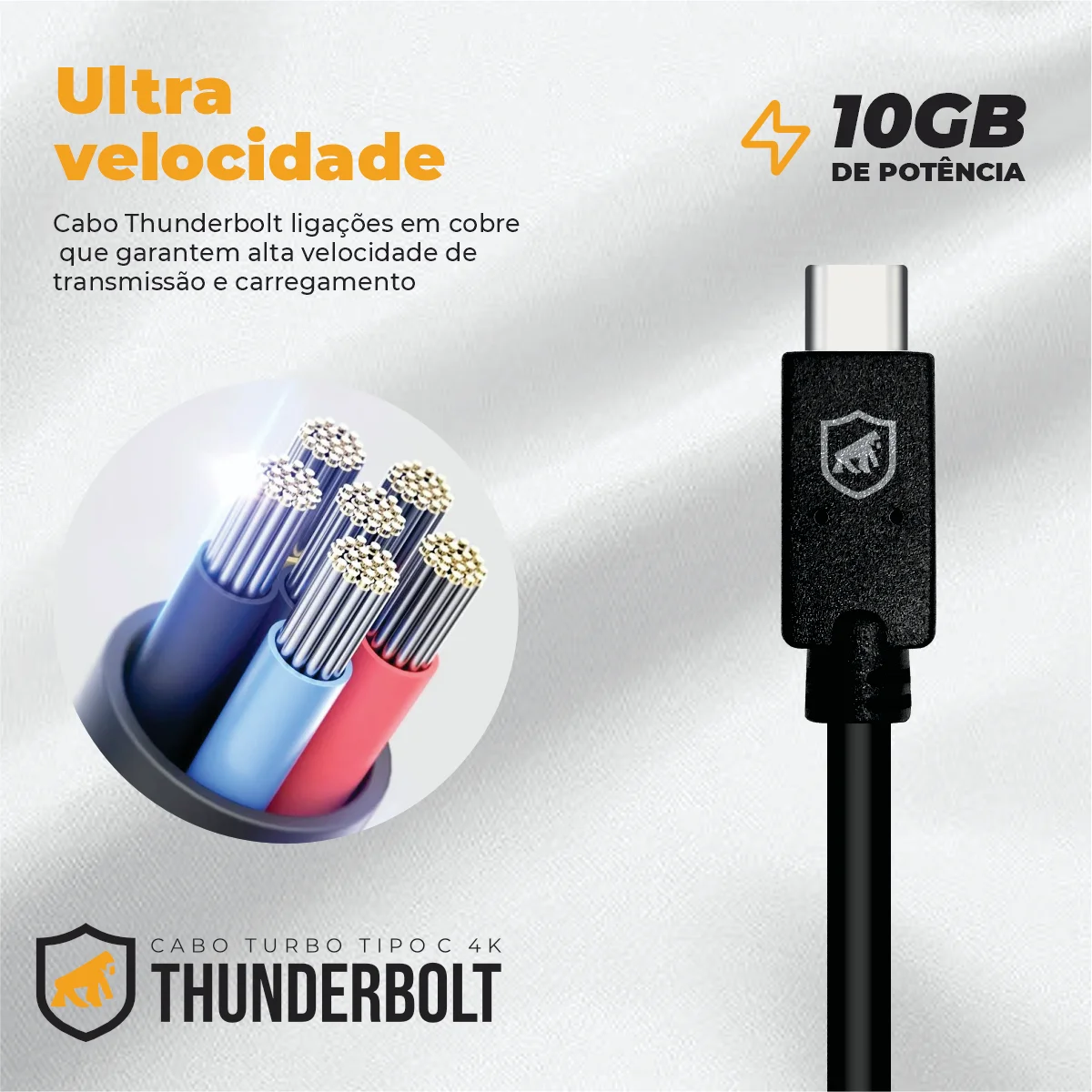 Carregador Turbo Duplo Tipo C + 2UN Cabo ThunderBolt Tipo C - 1,8M - Gshield - foto 9