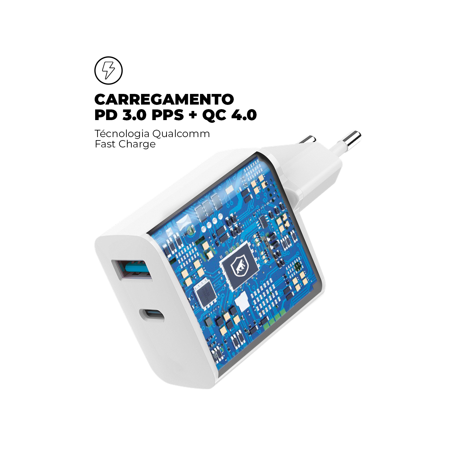 Cabo Symetric - USB-A / Tipo C - 1,5M + Carregador de Parede Turbo Delivery QC 4.0 33W - Gshield - foto 8