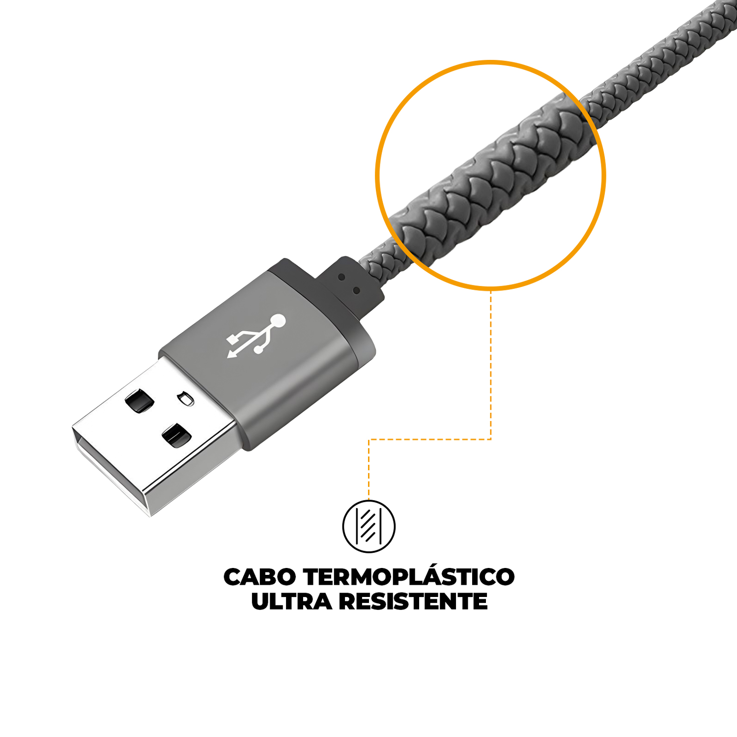 Cabo Symetric - USB-A / Tipo C - 1,5M + Carregador de Parede Turbo Delivery QC 4.0 33W - Gshield - foto 5