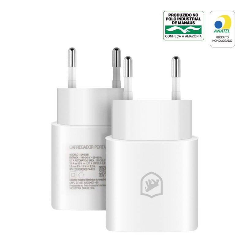Cabo Symetric - Tipo C / Tipo C - 1,5M + Carregador Turbo Tipo C - Branco - Gshield