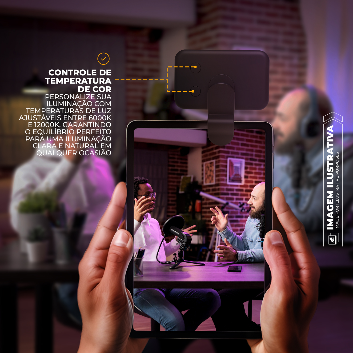 Luz de Selfie Recarregável Clip-On LED RGB com Modos Ajustáveis de Iluminação - Armor - Gshield