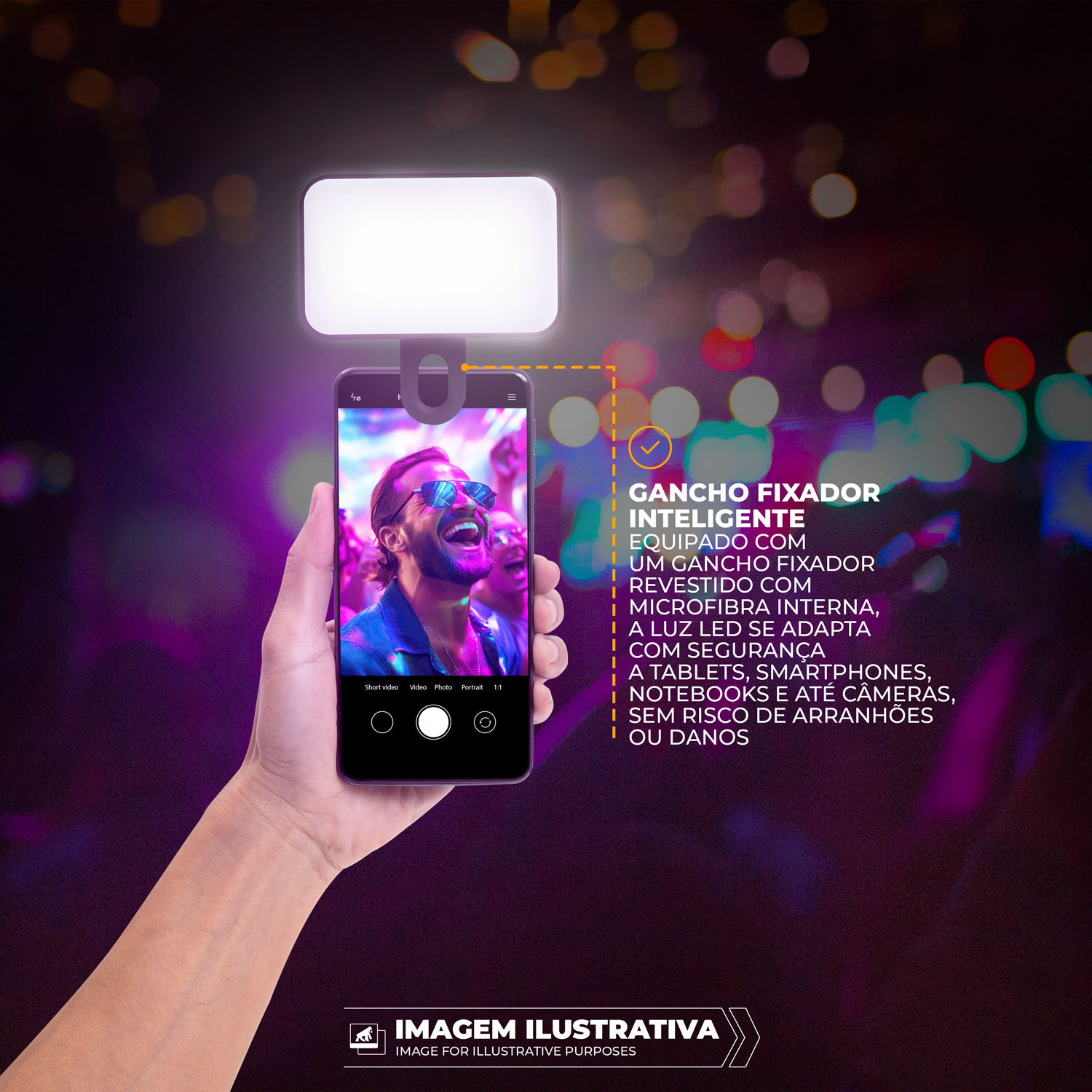 Luz de Selfie Recarregável Clip-On LED RGB com Modos Ajustáveis de Iluminação - Armor - Gshield