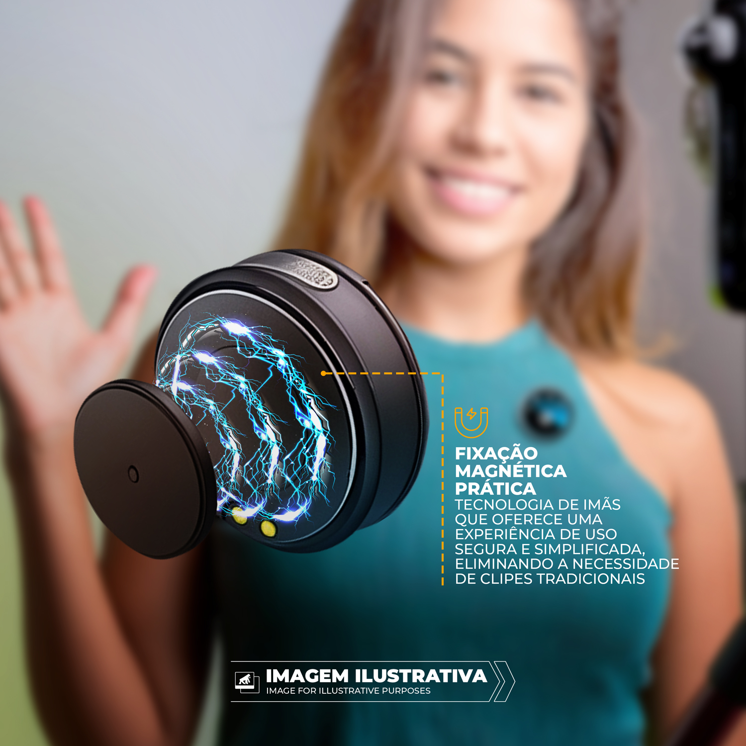 Microfone de Lapela Magnética Sem Fio com Redução de Ruído - Armor - Preta - Gshield