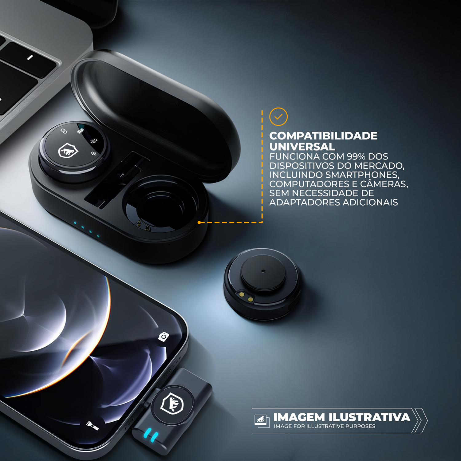 Microfone de Lapela Magnética Sem Fio com Redução de Ruído - Armor - Preta - Gshield