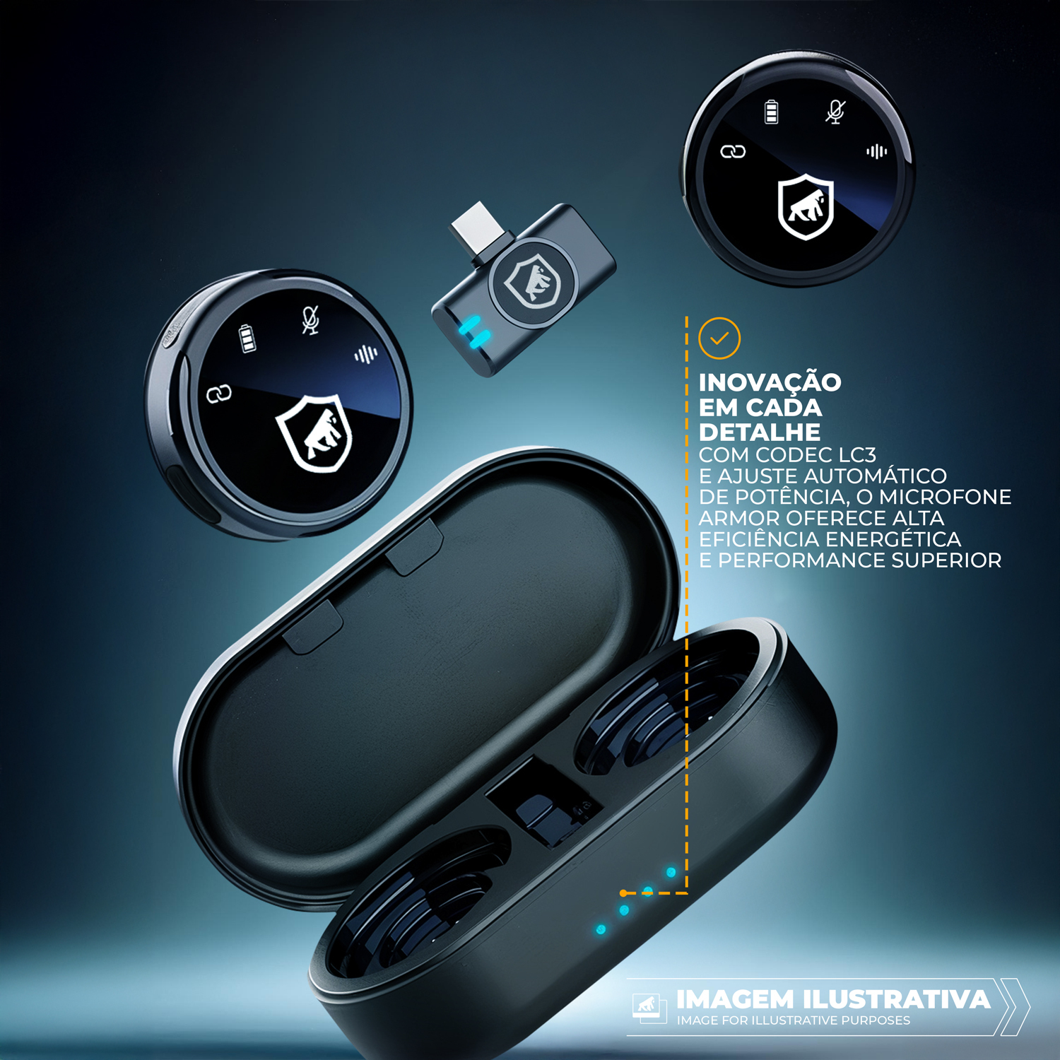 Microfone de Lapela Magnética Sem Fio com Redução de Ruído - Armor - Preta - Gshield