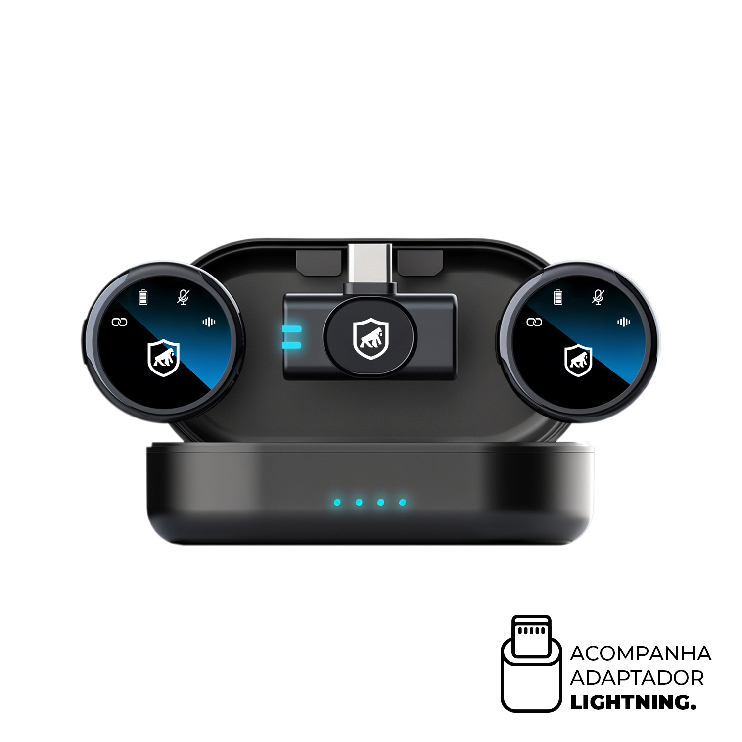 Microfone de Lapela Magnética Sem Fio com Redução de Ruído - Armor - Preta - Gshield