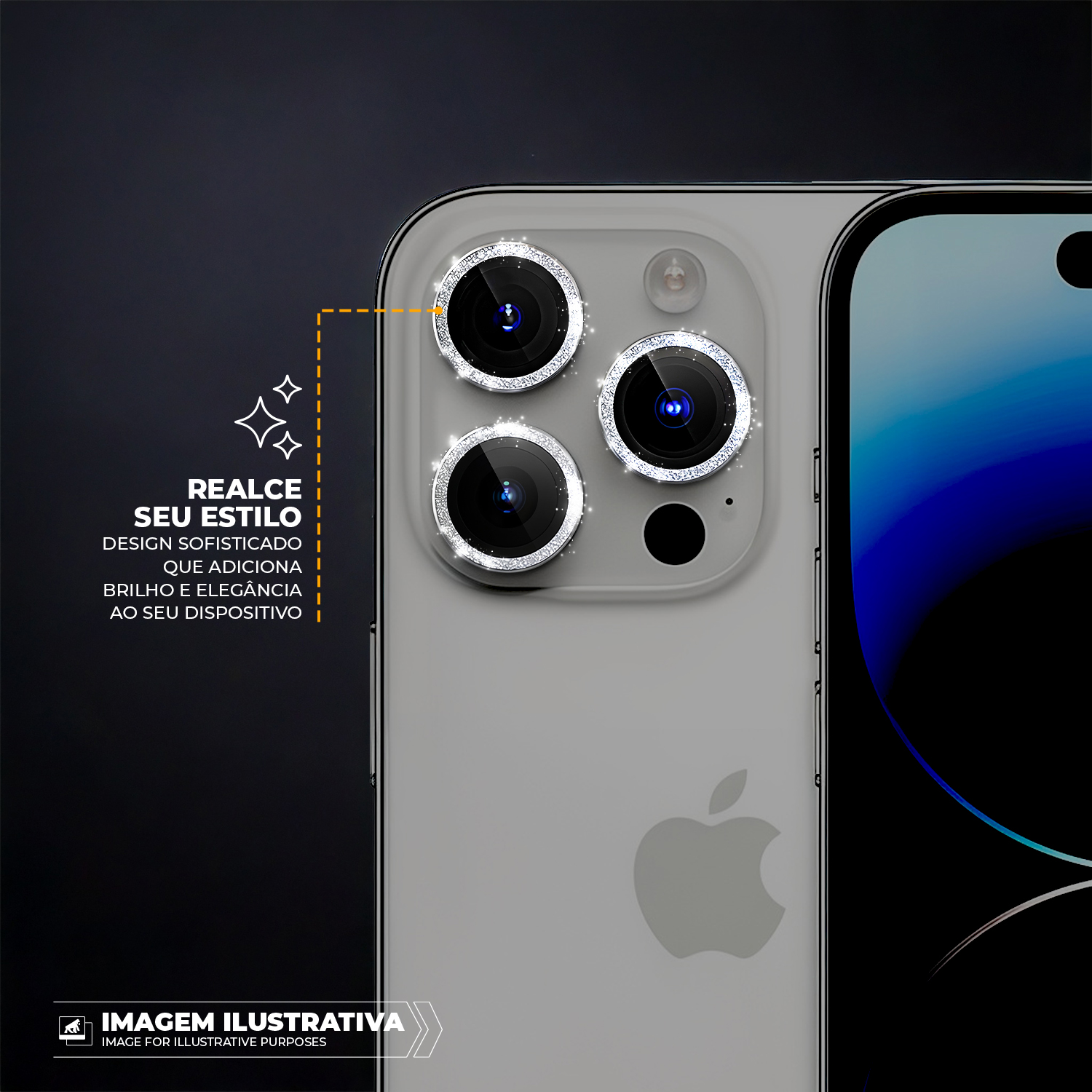 Protetor de Lente para iPhone 15 - One Armor - Frame para câmera - Glitter - Gshield