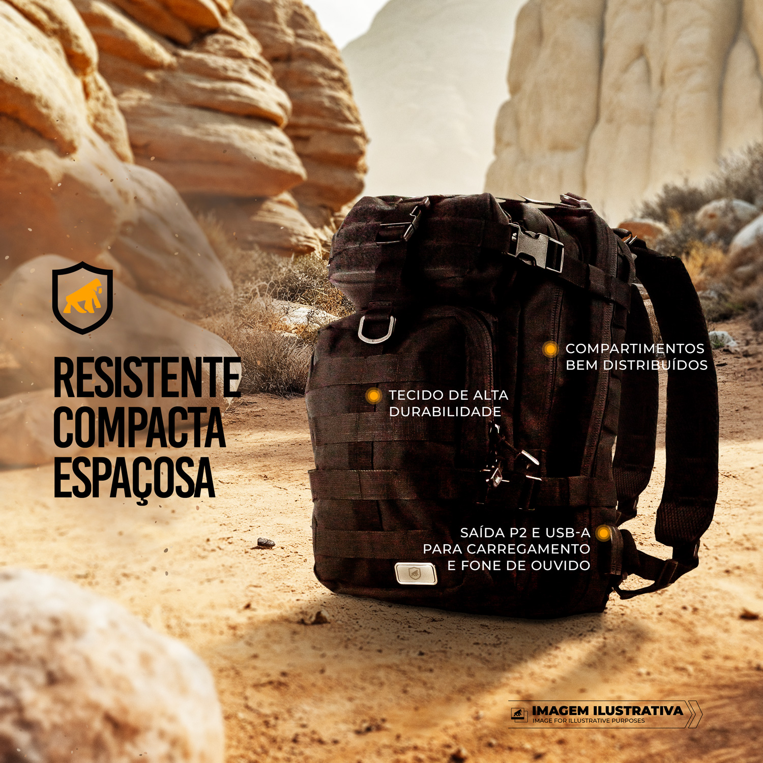 Mochila Tática 30L com Entrada USB-A, P2 e Capa de Chuva Integrada - Raptor - Gshield