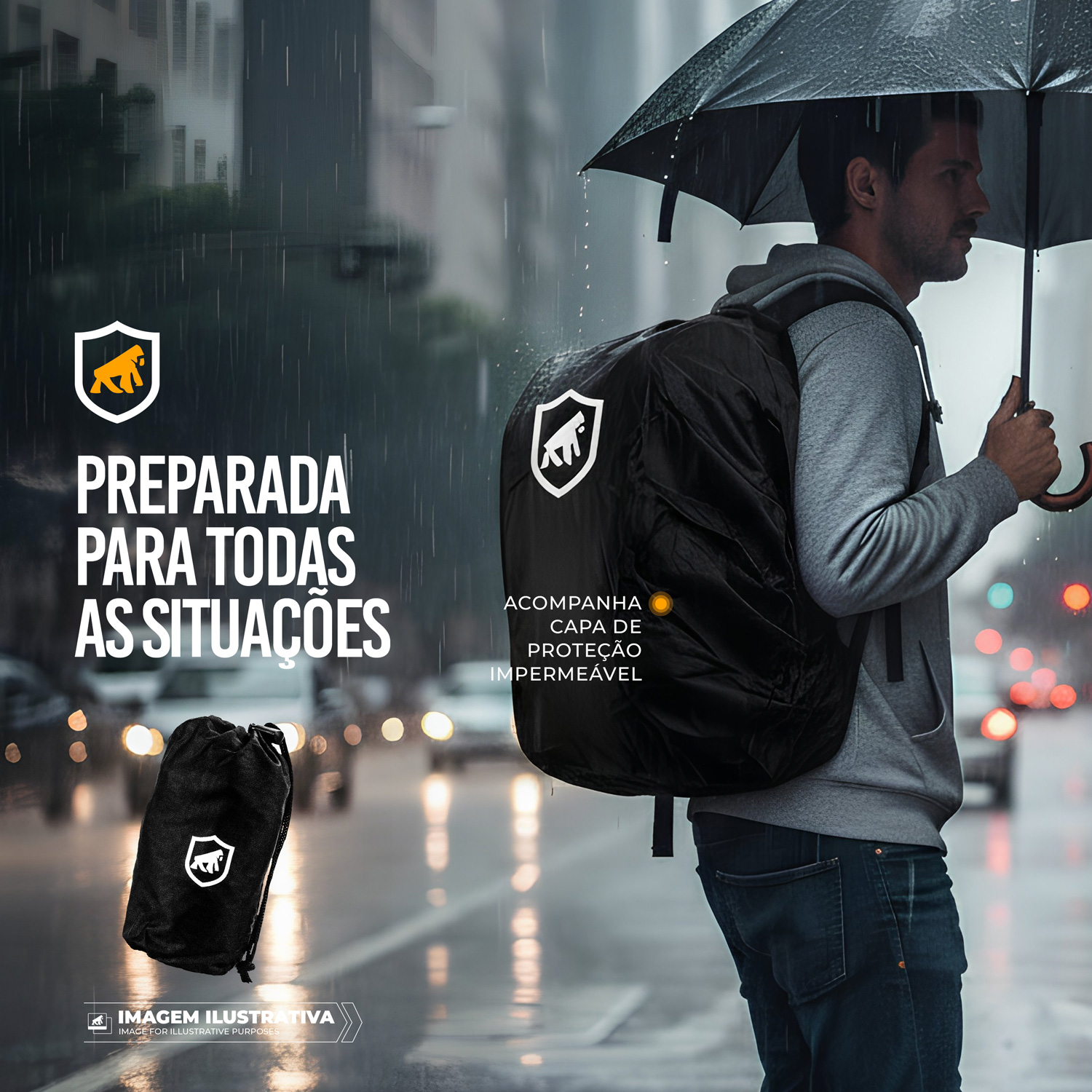 Mochila Tática 30L com Entrada USB-A, P2 e Capa de Chuva Integrada - Raptor - Gshield