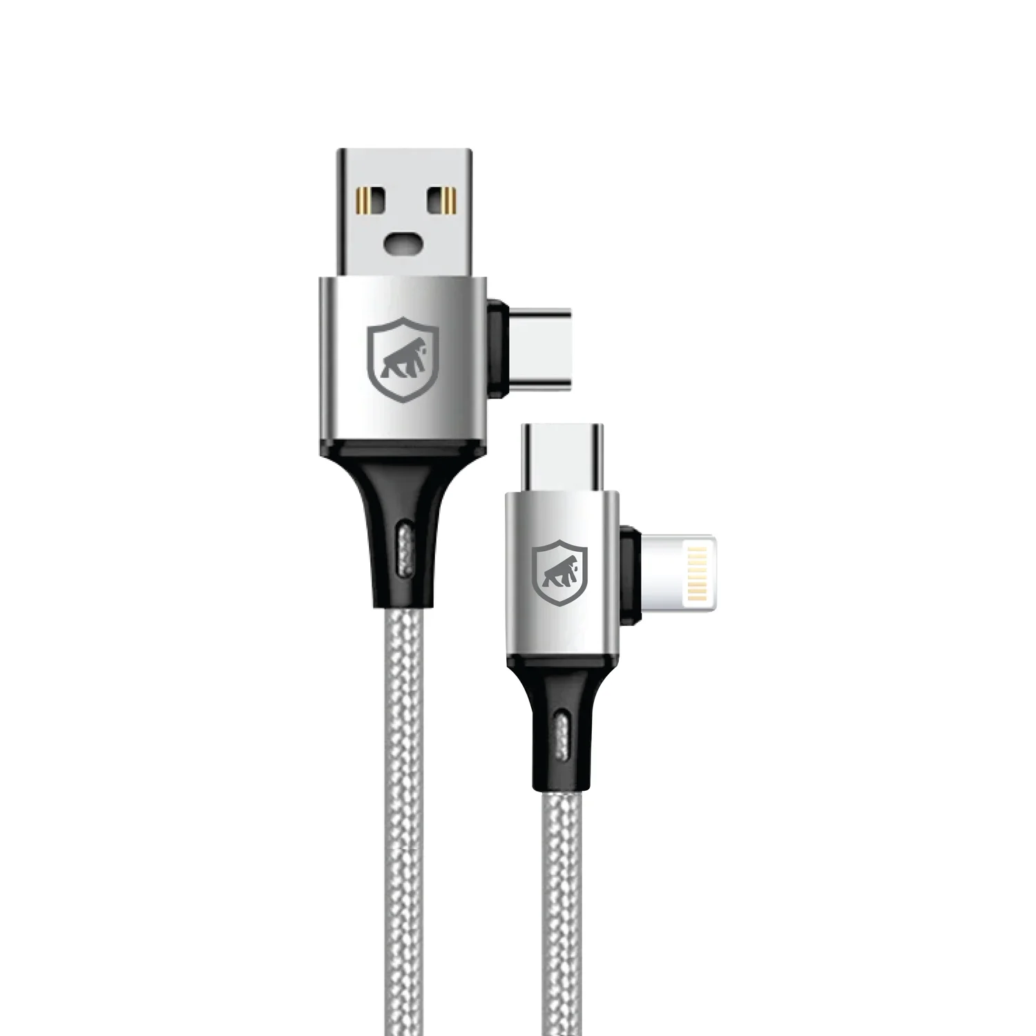 Cabo 4 em 1 - Carregamento Rápido 65W - USB-A, Tipo-C e Lightning, Branco - 1M - Discovery - Gshield