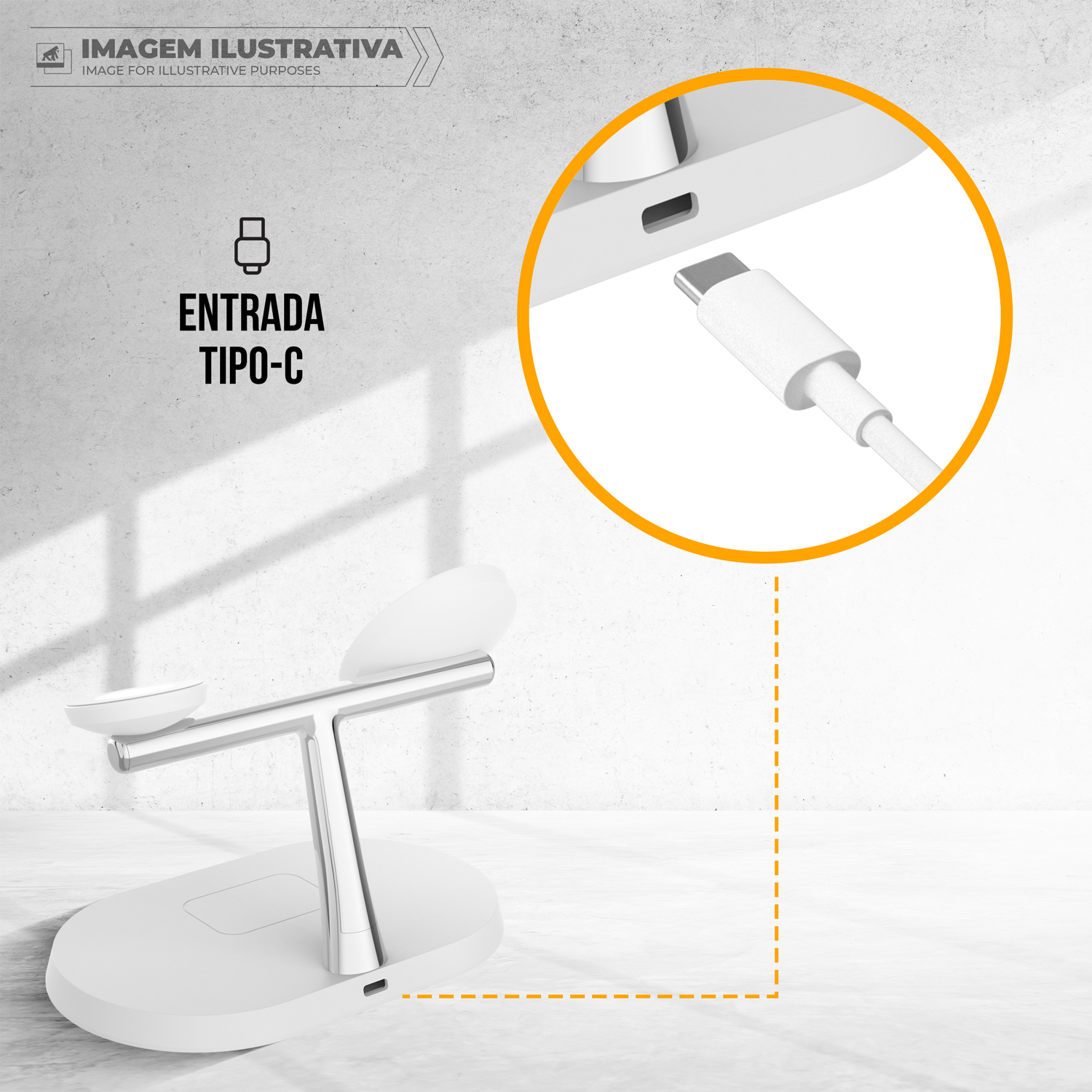 Carregador Wireless 3 em 1 MagSafe - para Smartphone, Apple Watch e Fones de Ouvido - Branco, USB-C, 15W - Dock Station - Gshield