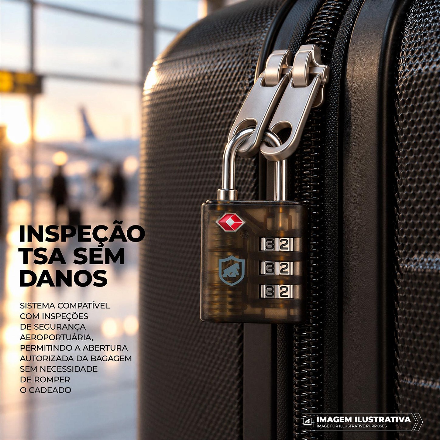 Cadeado com Segredo de 3 Dígitos TSA Haste Metálica 18mm, Antifurto - Dual Shock - Gshield - foto 4