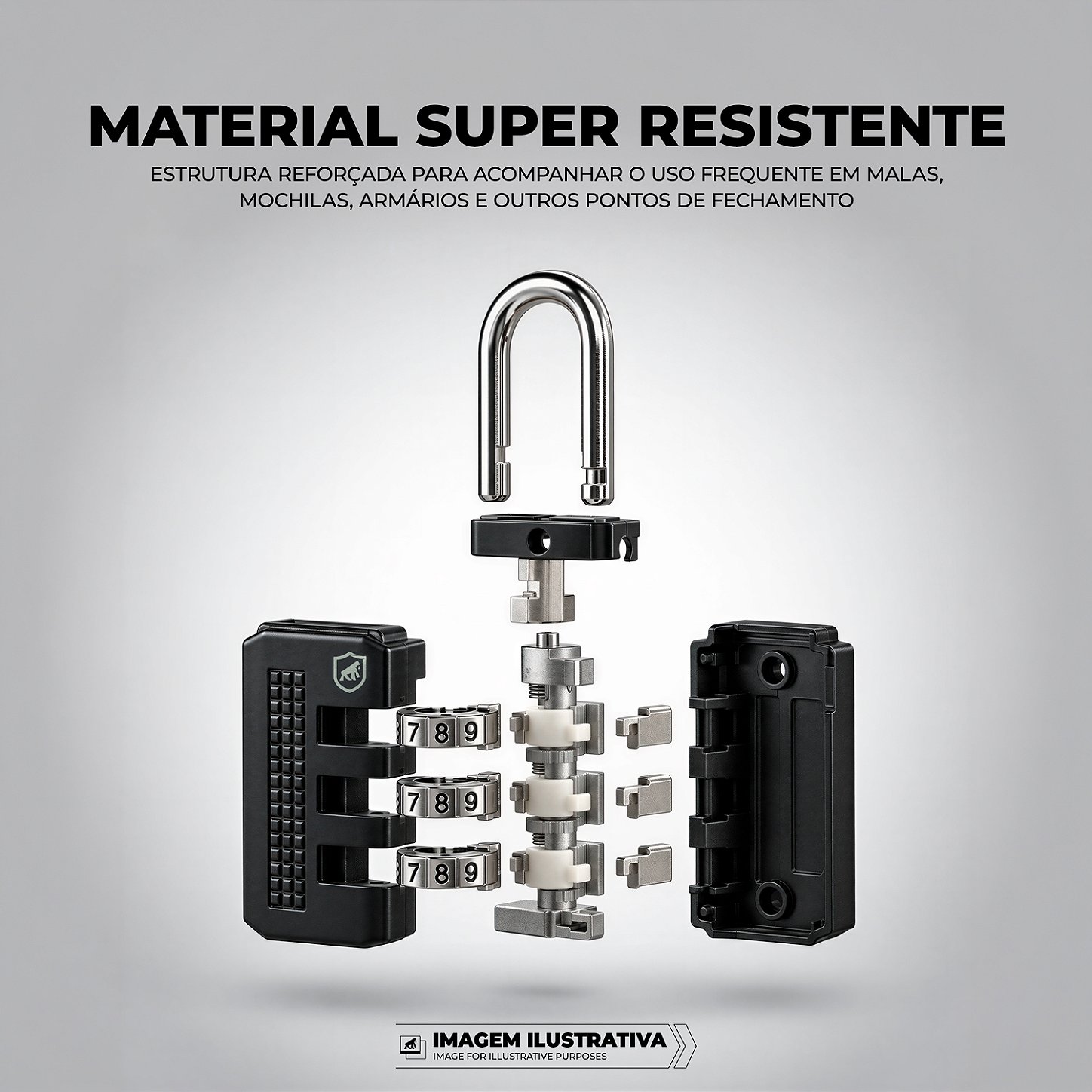 Cadeado com Segredo de 3 Dígitos em Liga de Zinco e Haste Metálica 19mm - Flex - Gshield - foto 4
