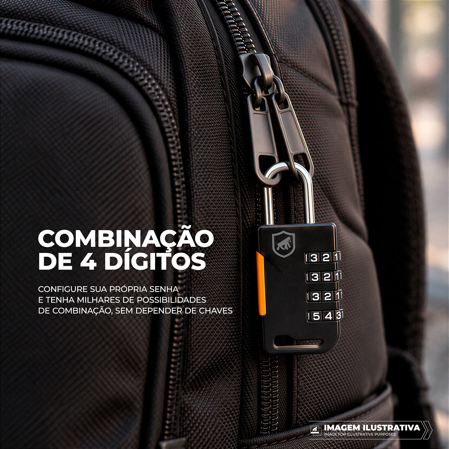 Cadeado com Segredo de 4 Dígitos, Haste 30mm e Suporte para Cabo de Aço, Fabricado em Liga Metálica - Survivor - Gshield - foto 4