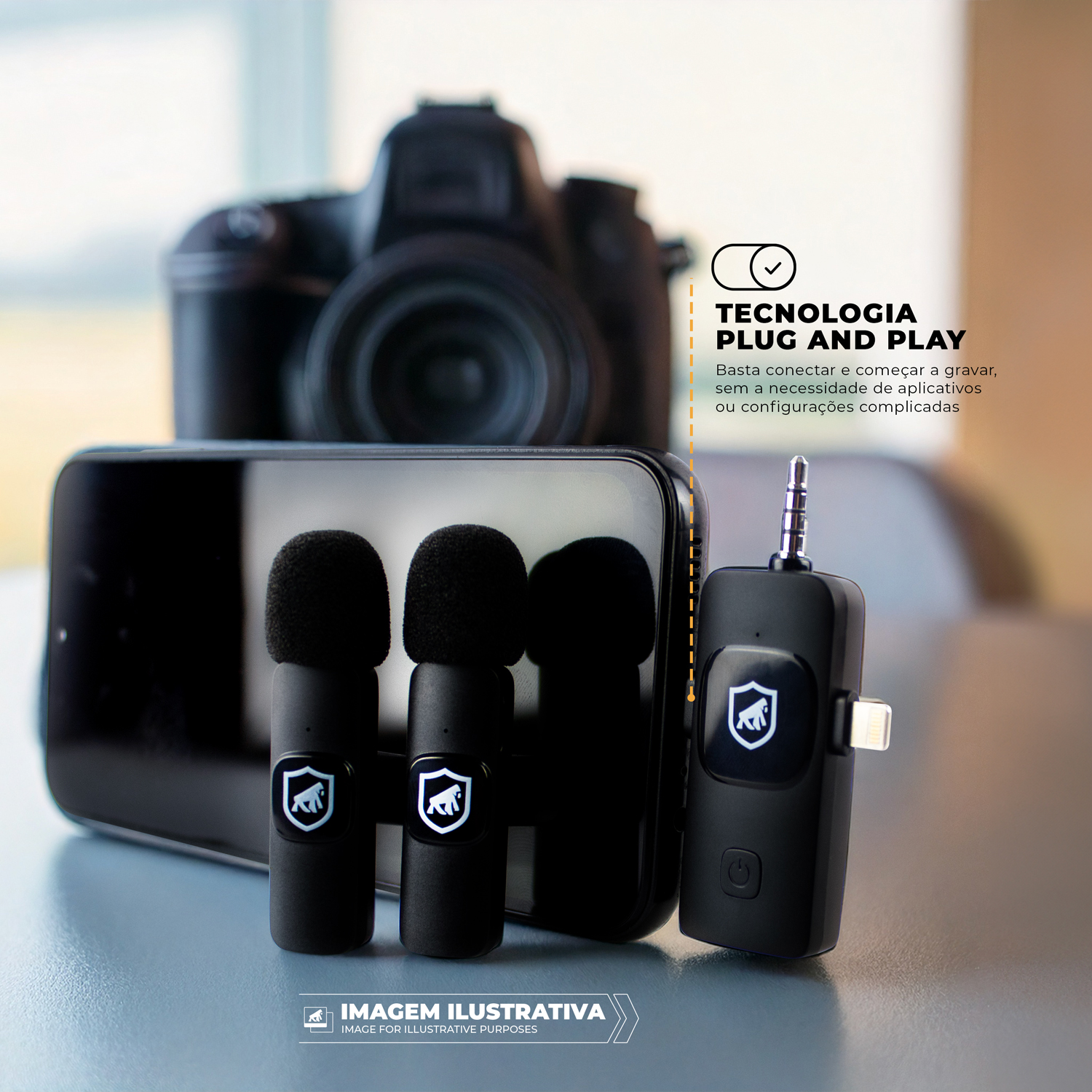 Microfone de Lapela 3 em 1 - Tipo C / Lightning / P3 - Flex - Gshield - foto 5