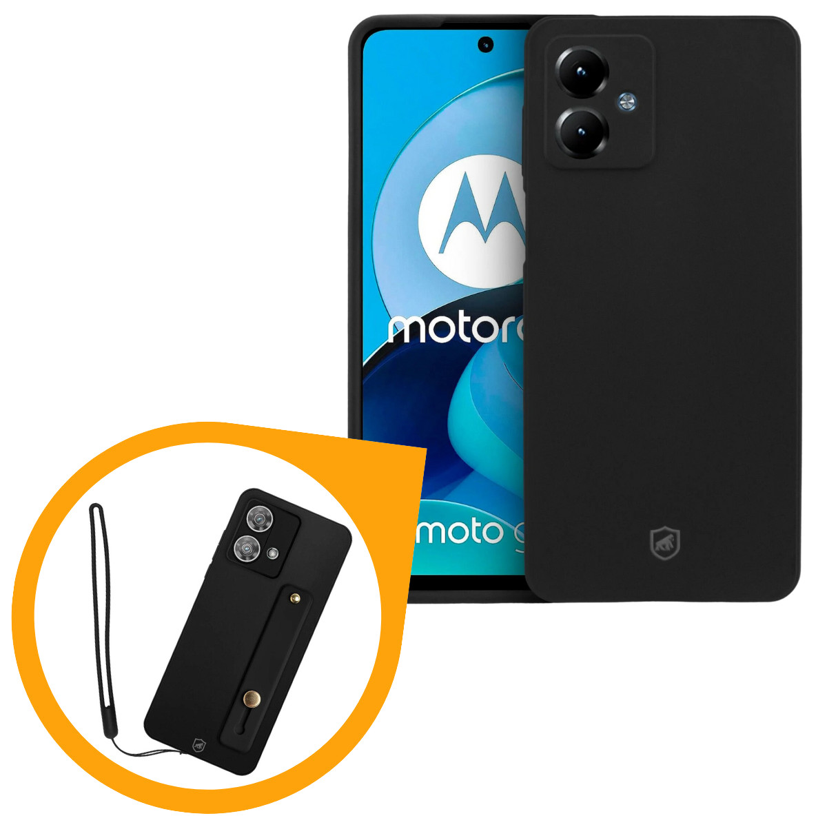 Kit Capa Silicon Veloz para Motorola Moto G14 + Ring Socket + Cordão - Preto - Gshield