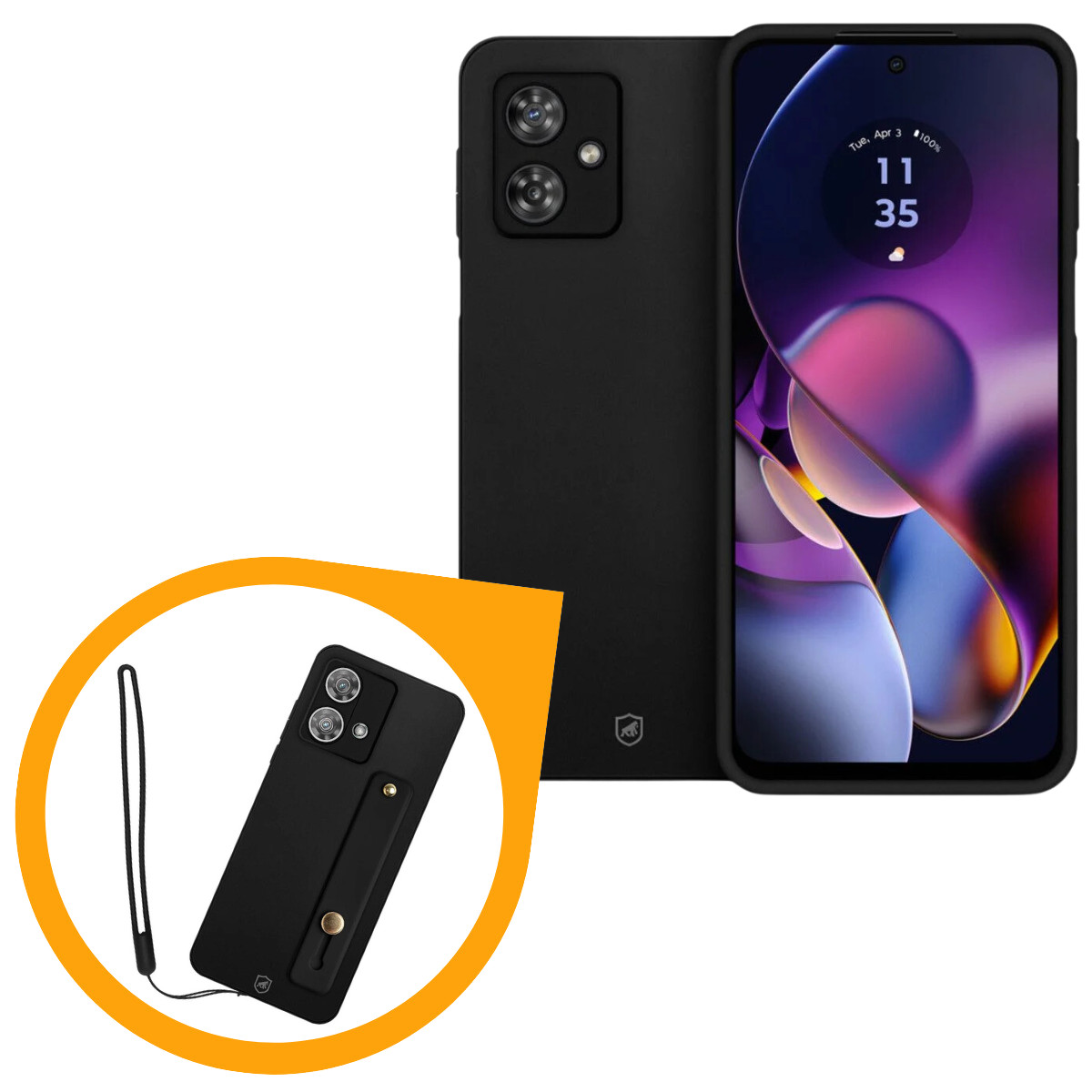 Kit Capa Silicon Veloz para Motorola Moto G54 + Ring Socket + Cordão - Preto - Gshield