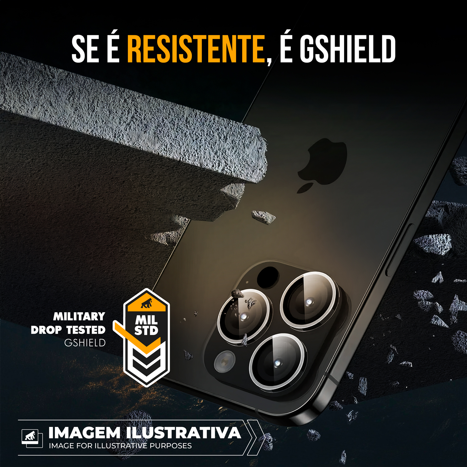 Protetor de Lente para iPhone 15 Pro Max - Survivor - Transparente com molde aplicador - Frame para câmera - Gshield