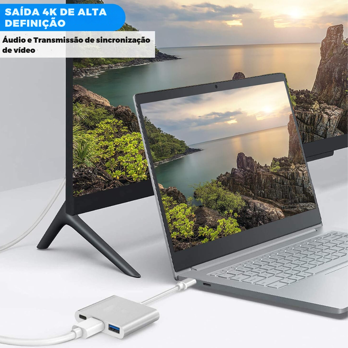 Adaptador 3 em 1 - Tipo C / HDMI / USB-A 3.0 - Type C - Verde