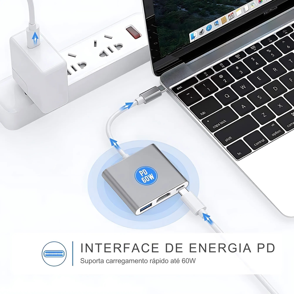 Adaptador 3 em 1 - Tipo C / HDMI / USB-A 3.0 - Type C - Verde