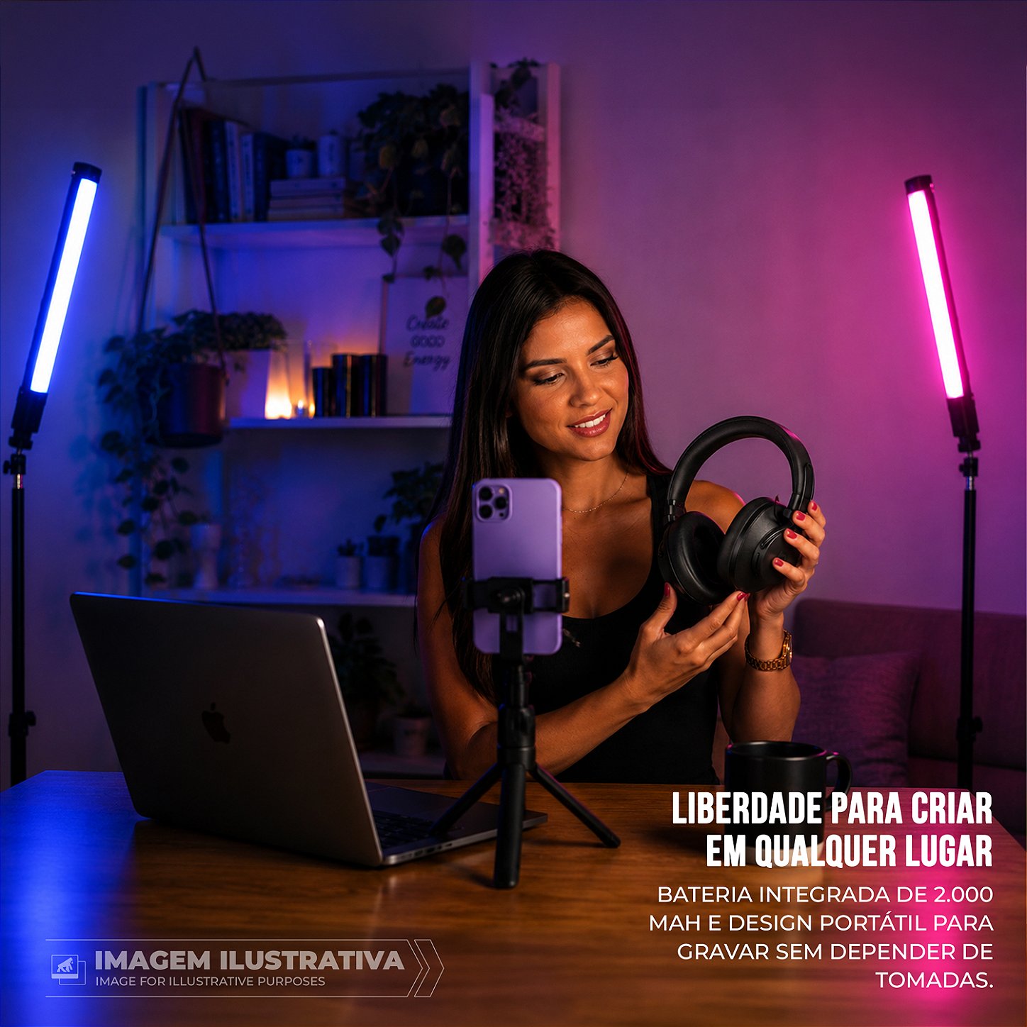 Bastão de LED RGB Portátil com Suporte Magnético Integrado, Cor Ajustável 2700k - 7500k, Bateria 2000mAh, CRI 95+ para Fotos e Vídeos - Armor - Gshield - foto 4