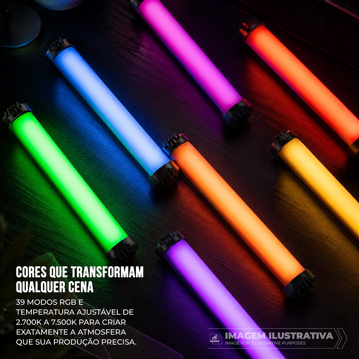 Bastão de LED RGB Portátil com Suporte Magnético Integrado, Cor Ajustável 2700k - 7500k, Bateria 2000mAh, CRI 95+ para Fotos e Vídeos - Armor - Gshield - foto 5
