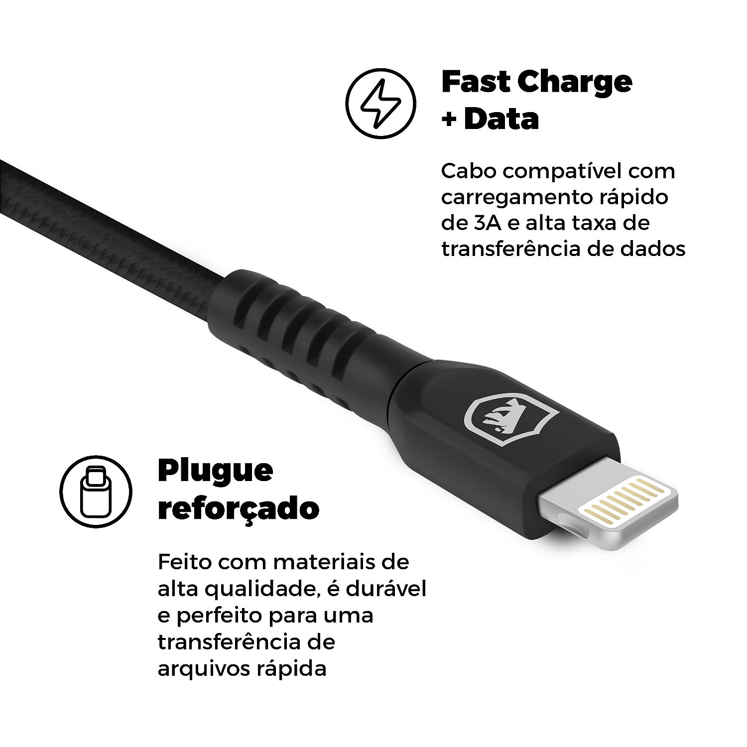 Cabo Dual Shock ( iPhone / iPad ) Lightning - Preto - 2 metros (MFI Homologado) - Gshield - foto 5