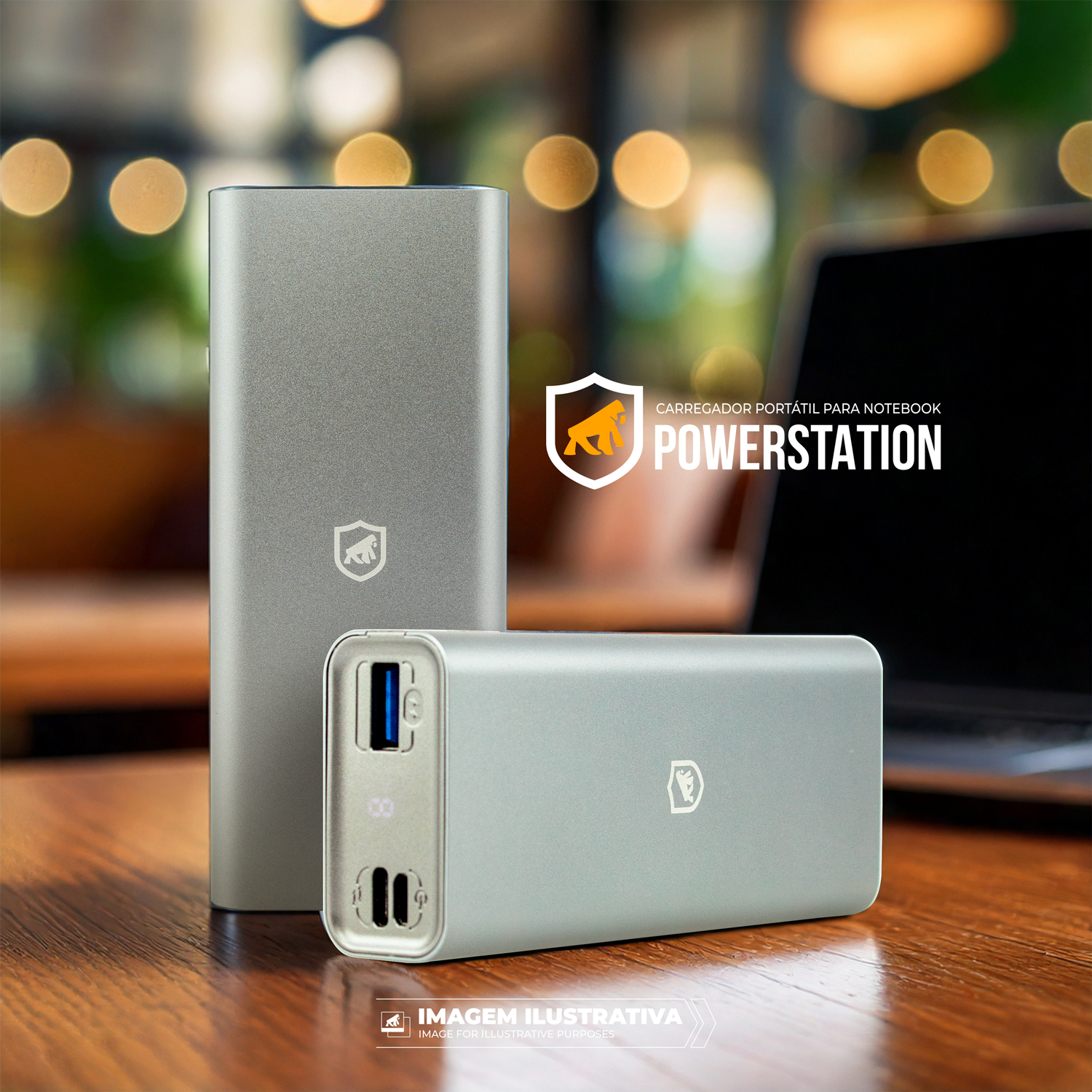 Carregador Portátil Turbo 10.000 mAh 45W - Bateria Externa para Notebook, MacBook e Celular com Saída Tipo-C e USB-A - Powerstation - Gshield