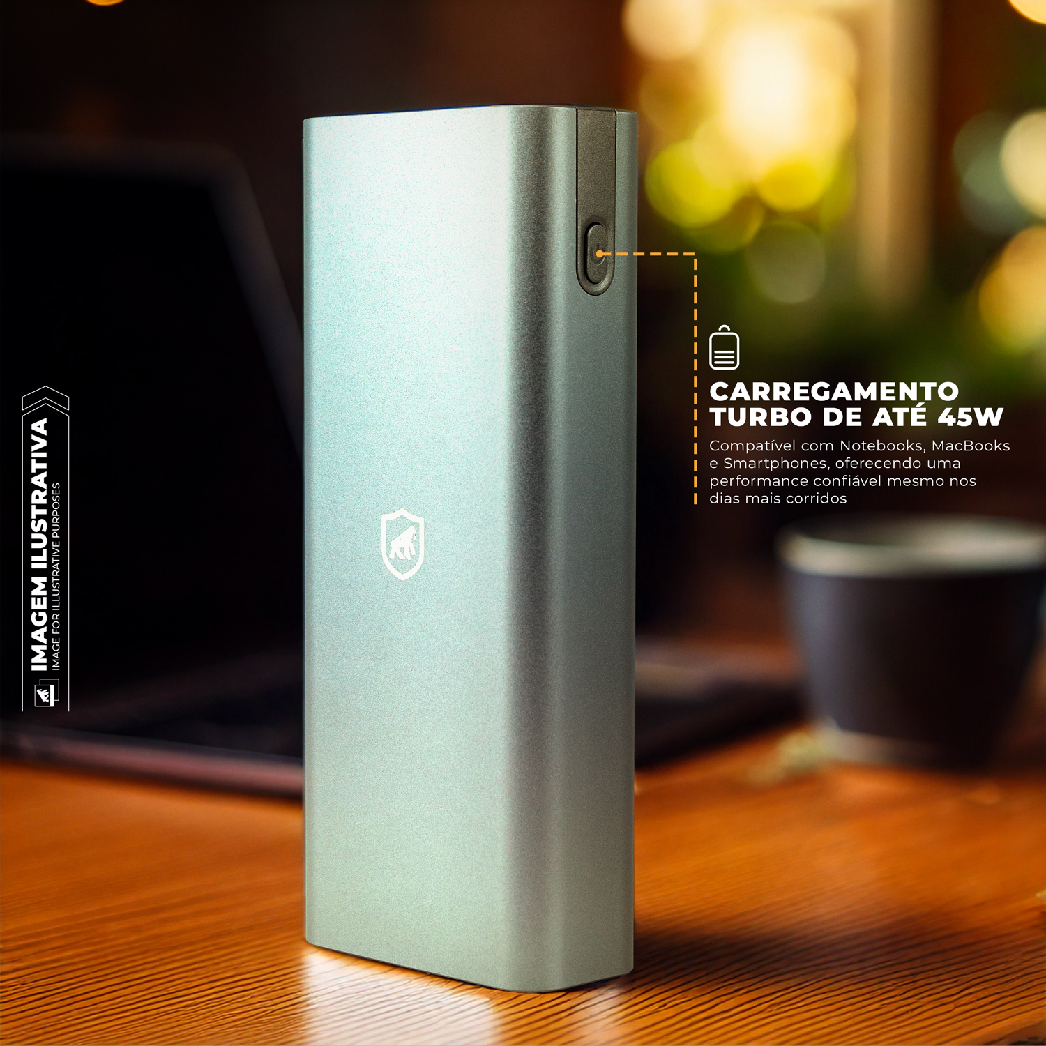 Carregador Portátil Turbo 10.000 mAh 45W - Bateria Externa para Notebook, MacBook e Celular com Saída Tipo-C e USB-A - Powerstation - Gshield