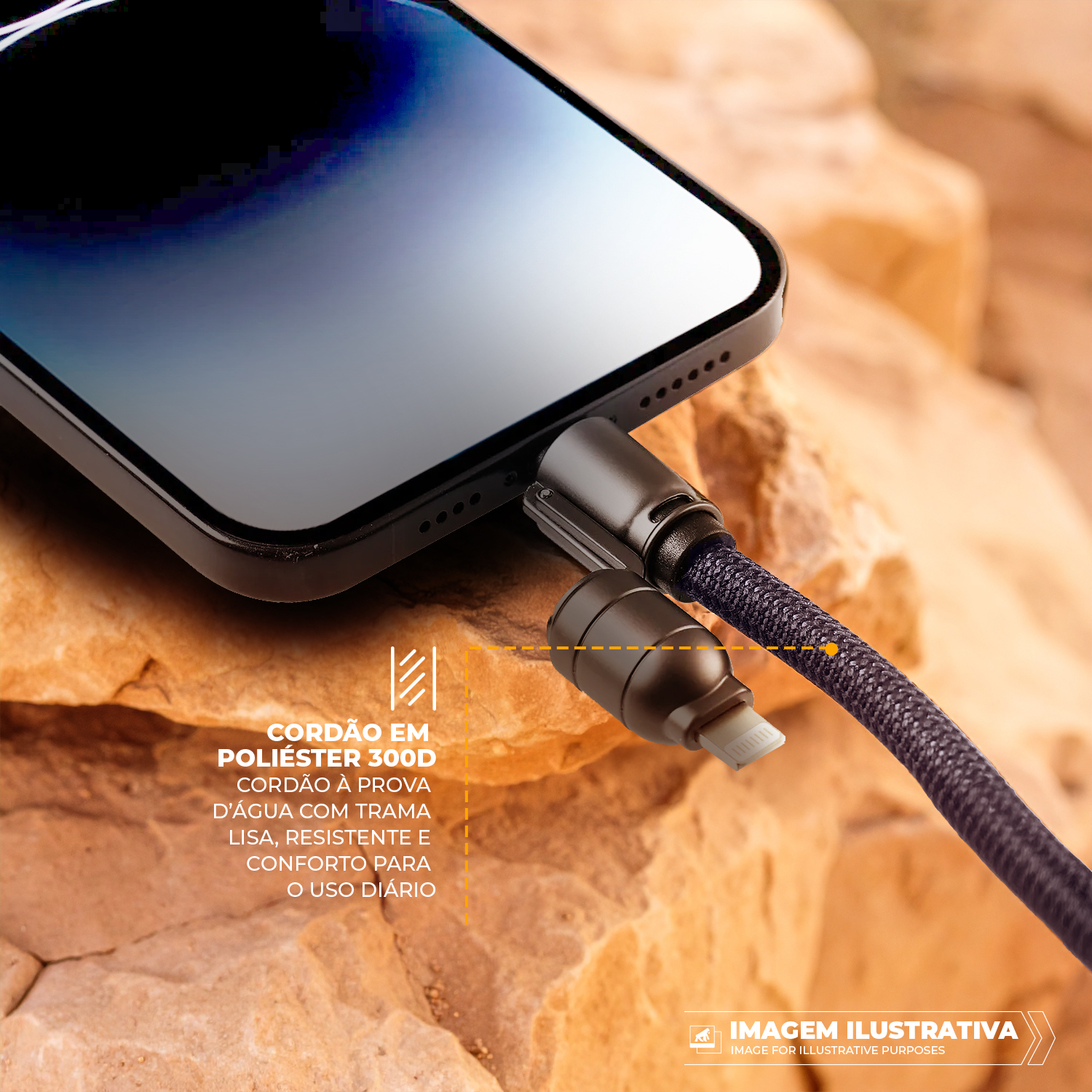 Cordão de Pescoço para Celular com Cabo USB-A / Tipo C / Lightning 240W - 1,5M - Azul Escuro - Titanium - Gshield