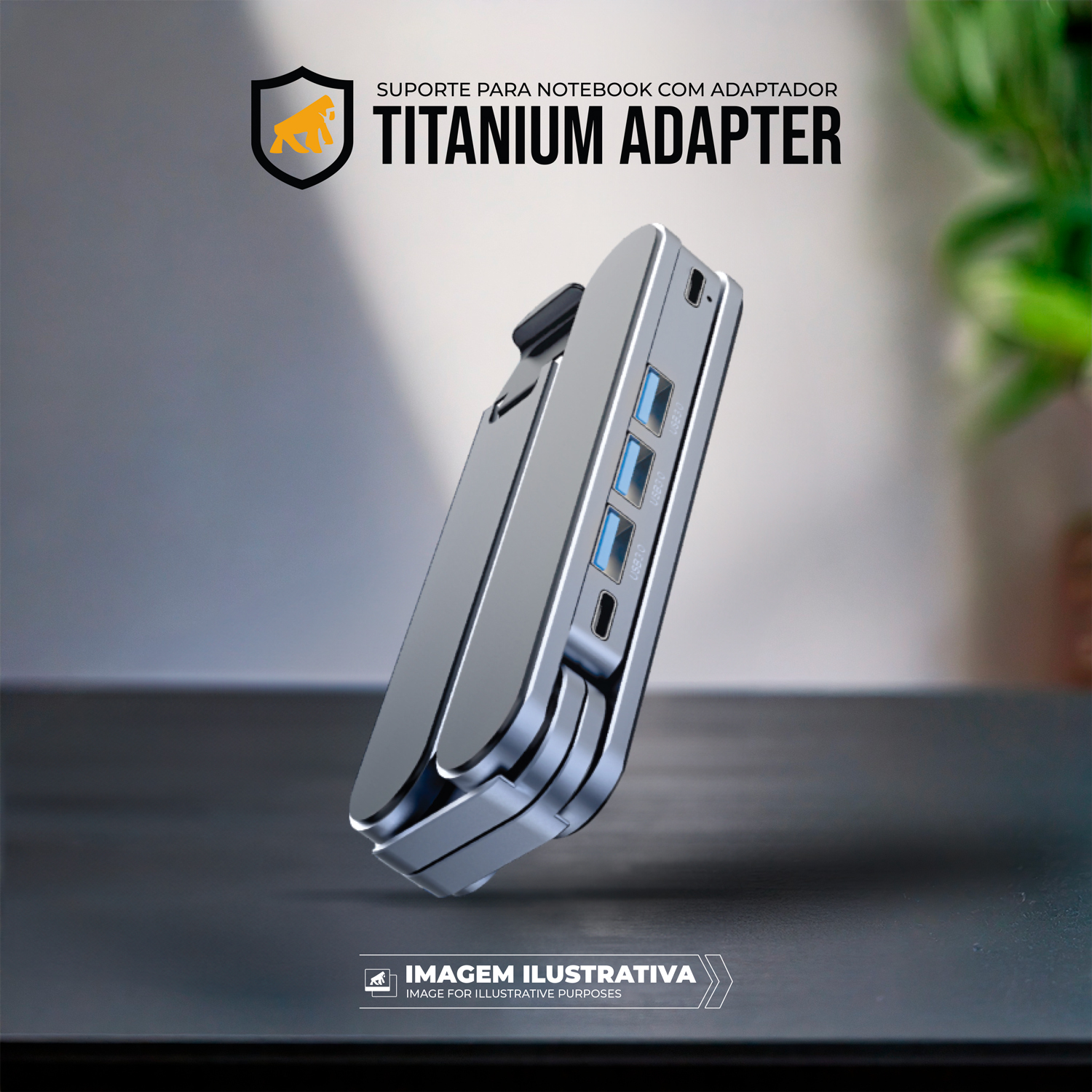 Suporte Dobrável para Notebook com 3 Entradas USB 3.0 e Tipo C - 6 Níveis de Altura, Alumínio Premium, Leve e Portátil - Titanium - Gshield - foto 6