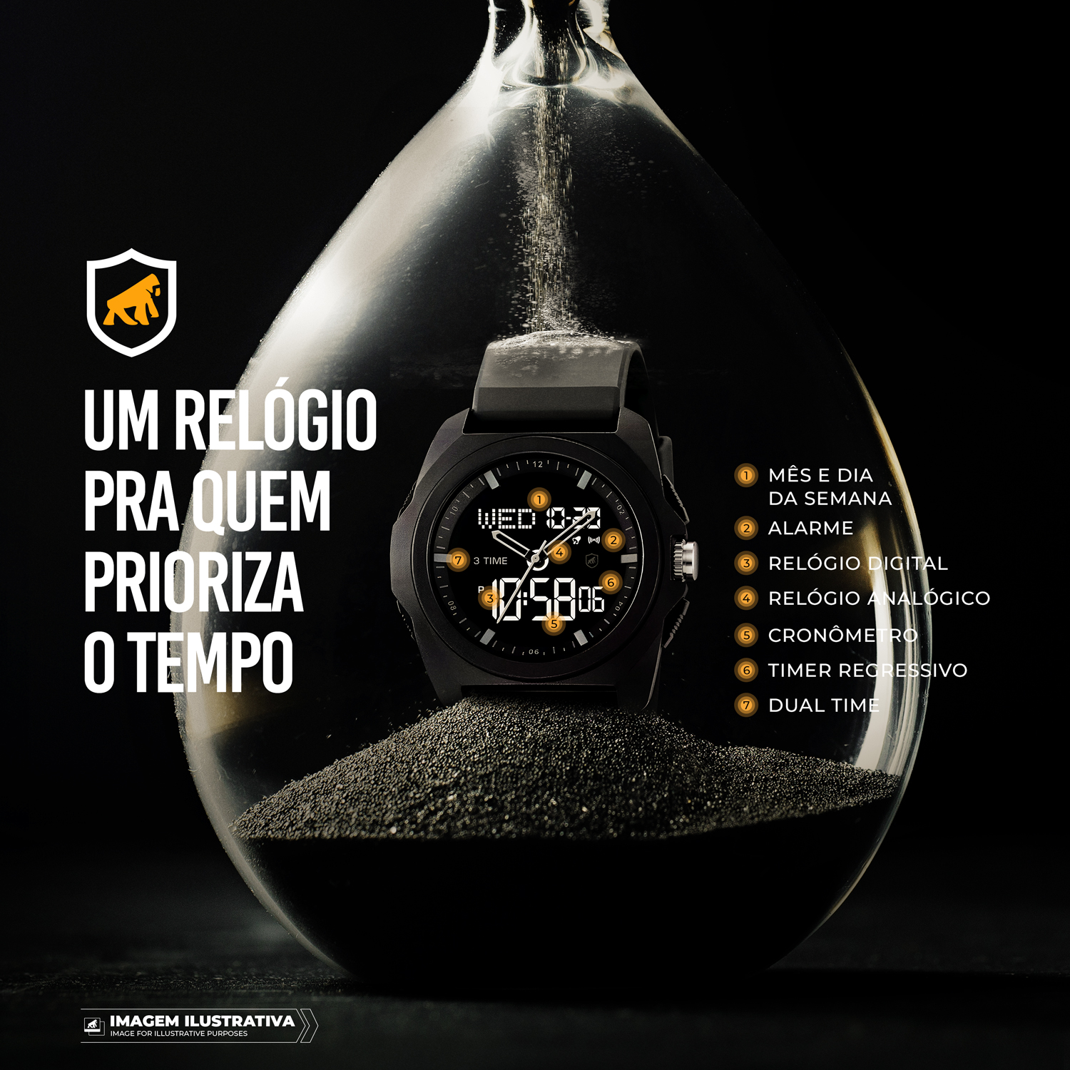 Relógio Analógico e Digital à Prova d’Água com Alarme, Cronômetro e regressivo - Survivor - Gshield - foto 2
