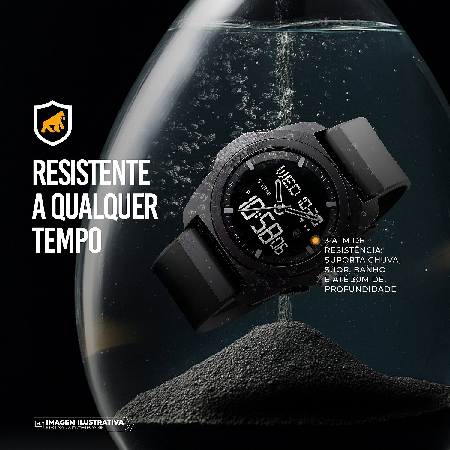 Relógio Analógico e Digital à Prova d’Água com Alarme, Cronômetro e regressivo - Survivor - Gshield - foto 3