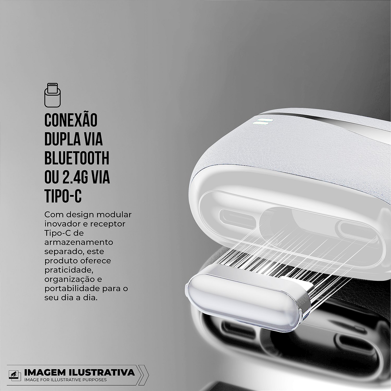 Earbuds Fone de Ouvido Bluetooth 5.4 com ANC, Baixa Latência e Adaptador USB-C 2.4G - Hybrid - Gshield - foto 3