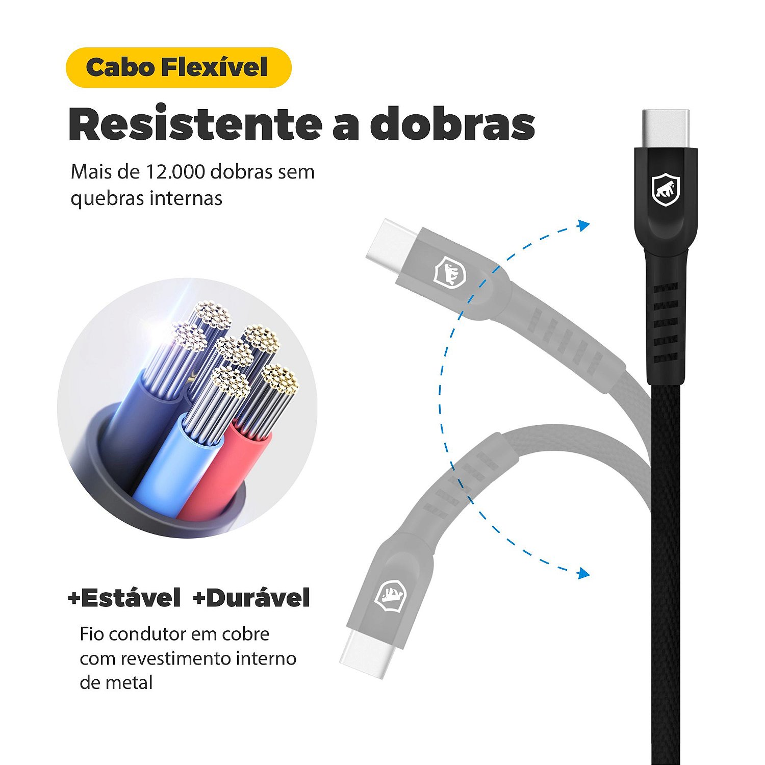 Cabo Dual Shock USB-A / Tipo C - Preto - 2 metros - Gshield