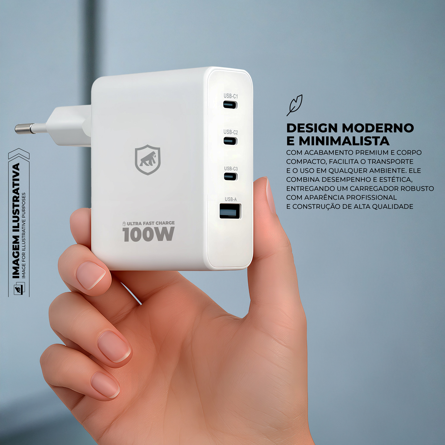 Carregador de Parede Turbo 100W 4 em 1 GaN - 3 Portas USB-C + 1 Porta USB-A - Discovery  - Gshield - foto 5